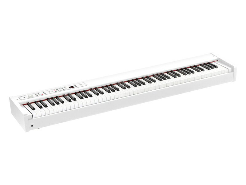 グランド・ピアノの弾き心地をステージでも、お部屋でも。 ◆ D1 WH ホワイト日本製の高品質なRH3鍵盤。 低音部では重く、高音部ほど軽くなるグランド・ピアノのタッチを再現したリアル・ウェイテッド・ハンマー・アクション3（RH3）鍵盤を採用。鍵盤の自然な重さが感じられる、いつまでも弾いていたくなるタッチを実現しています。どこでも持ち運べるコンパクト・ボディ。 エレガントな質感のブラックで仕上げたしっかりとした木製のボディは、快適な演奏を楽しめる最小奥行きサイズ約26センチ（※）というスリムさを実現しました。D1は、本格的なウェイテッド鍵盤を使用しているにもかかわらず、専用ソフト・ケースSC-D1（別売）を使用し、どこへでも持ち運ぶことができる機動力を備えています。スタイリッシュなスタンドST-SV1（別売）を使えば、ステージでもお部屋でも、スマートに設置可能です。 （※譜面立てなしの場合）高品位な30種類のサウンド。 D1はクラシックからジャズ、ポップスまで幅広いジャンルに対応する多彩なピアノ音色はもちろん、ステージで映えるエレクトリック・ピアノやオルガン、クラビ、さらにビブラフォン、アコースティック・ギター、ストリングスまで、表現力豊かな音色を計30種類内蔵しています。弾くのが楽しくなるリッチなピアノ音色 アコースティック・ピアノに限りなく近い演奏フィーリングを実現するため、演奏の強弱に応じて4つのピアノ・サンプルを切り替え。繊細なタッチからダイナミックな演奏までリアルな音で応えます。ピアノ音色全体でも「弾いて楽しい」「気持ち良い」音を実現しました。本格的なエレクトリック・ピアノ音色 エレクトリック・ピアノ音色では、タッチによる音色の違いだけでなく、キーオフのノイズまでも再現。また60〜70年代のポップスで広く使われた音色や、ソウル・ミュージックで重宝された音色など、6種類のバリエーションを内蔵しています。オルガン音色 ロックやジャズに適した音色から荘厳なパイプ・オルガンまで、多彩な音色を6種類内蔵しています。 &nbsp; &nbsp;● 日本製の高品質なRH3鍵盤。（生産は中国） &nbsp;● どこでも持ち運べるコンパクト・ボディ。 &nbsp;● 高品位な30種類のサウンド。 &nbsp;● 最先端のテクノロジーで、グランド・ピアノの響きを忠実に再現。 &nbsp;● デジタル・ピアノならではの便利な機能。 &nbsp;● 標準サイズのLINE OUT端子に加え、MIDI IN/OUT端子も装備。 &nbsp;● ステージでの演奏に必須な、譜面立てと専用ペダルを付属。◆ D1 主な仕様 ◆ サイズ（幅&times;奥行&times;高さ） &nbsp;● 1327 x 263 x 128 mm　譜面立てなし &nbsp;● 1327 x 375 x 328 mm　譜面立てあり ◆ 重量 &nbsp;● 16 kg ◆ 鍵盤 &nbsp;● RH3（リアル・ウェイテッド・ハンマー・アクション3）鍵盤：88鍵（A0 ~ C8） ◆ 音源 &nbsp;● ステレオPCM音源 ◆ 同時発音数 &nbsp;● 120（最大） ◆ 音色 &nbsp;● 30音色（10 x 3バンク） ◆ エフェクト &nbsp;● ブリリアンス、リバーブ、コーラス（各3段階） ◆ ピッチ &nbsp;● トランスポーズ、ファイン・チューニング ◆ 音律 &nbsp;● 9種類 ◆ 接続端子 &nbsp;● LINE OUT（L/MONO、R）、MIDI（IN、OUT）、ヘッドホン、DAMPER ◆ ペダル &nbsp;● ダンパー （ハーフ・ペダル対応※別売アクセサリーDS-1H使用時） ◆ 電源 &nbsp;● DC 9V、ACアダプター（付属） ◆ 付属品 &nbsp;● ACアダプター &nbsp;● 譜面立て、ダンパー・ペダル &nbsp;● ヘッドホン ※上記製品仕様は2018年01月時点のものです。 随時更新するよう努めてはおりますが、最新状況は常に変動するため合わせてメーカーでもご確認下さい。 &nbsp;　