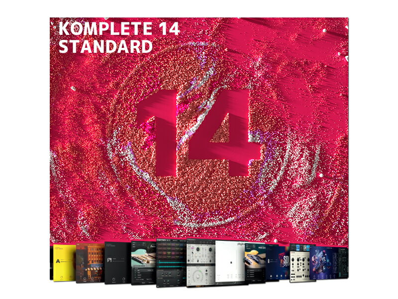 高品質な86の製品、38のExpansion、43,000以上のサウンドを収録 KOMPLETE 14 STANDARD Komplete 14 Standardは、伝説のシンセサイザー、サンプルインストゥルメント、エフェクトなど、あらゆるジャンルの音楽制作に必要なサウンドをすべて備えたコンプリートな音楽制作パッケージです。 このコレクションは高品質な86の製品、38のExpansion、43,000以上のサウンドを収録しています。 このバージョンにはKontakt 7、Ozone 10 Standard、Playbox、40&#39;s Very Own Drums &amp; Keys、Session Guitarist - Electric Mint、Empire Breaks などが追加されています。主な特徴 ・世界標準の音楽制作パッケージ:86の高品位なインストゥルメントとエフェクト、38のExpansion、43,000以上のサウンド ・個別購入に比べて93%お得 ・Komplete 14 Ultimateへの今後のアップグレードがお得に ・Kontakt 7 - 世界で人気を博するサンプラーの最新バージョン ・Playbox - 多次元的なサウンドデザインマシーン ・40&#39;s Very Own Drums &amp; Keys - 最高品質のヒップホップドラムとキ ーボード ・Electric Mint - ソリッドボディ・エレクトリックギターの特徴的なサウンド ・Prime Bass - リアルなフレットノイズをも含む355の甘美なベースレイヤー &nbsp;・Empire Breaks - 90年代ニューヨークの黄金時代のヒップホップスタイル &nbsp;・Ozone 10 Standard - iZotopeの業界標準オーディオマスタリング・ソフトウェアの最新バージョン &nbsp;・2つのBrainworx製品 - Crispy Tunerとbx_Oberhausen &nbsp;・叙情あふれるNils FrahmのコンサートグランドNoireを含む6つのアコ ースティックピアノ ・Massive X- フラッグシップのウェーブテーブルシンセサイザー ・Session Strings 2 - コンテンポラリーな楽曲に適した親密なサウン ドを奏でる11人編成の弦楽アンサンブル ・Reaktor 6、Massive、FM8、Monarkをはじめとする定番の人気インストゥルメントとエフェクトが多数 ・Native Access 2による容易なセットアップ、アクティベート、アップデート ・MaschineやKomplete Kontrolキーボードとの柔軟な連携 ・すべてのDAWで使用可能 ・製品の登録後、NIウェブストアで利用できるE-バウチャーを進呈。 ならびにPlugin Alliance Online Shopでで利用できる「Buy any Plugin for $29.99」 E-バウチャー1つ38のEXPANSIONを収録 Komplete 14 Standardは、ジャンルに特化したシンセプリセット、ドラ ムキット、ワンショット、サンプル、ループが満載のサウンドパック Expansionを38種類収録。 有名アーティストやサウンドデザイナーが制作に携わるExpansionは、各社DAWや、Massive、Battery 4、 Monark、Massive Xなどの様々なNative Instruments製品に対応します。 *Massive Xの動作にはAVXに対応するCPUが必要です。 ※ 動作条件は最新の情報をメーカーサイトにてご確認ください。 ※上記製品仕様は2022年09月時点のものです。 随時更新するよう努めてはおりますが、最新状況は常に変動するため合わせてメーカーでもご確認下さい。