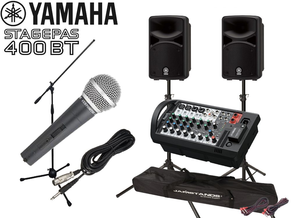 YAMAHA ( ヤマハ ) STAGEPAS400BT 有線マイク1本 マイクスタンド1本 SPスタンド (JS-TS50-2) セット ◆ PAシステム ステージパス400BT