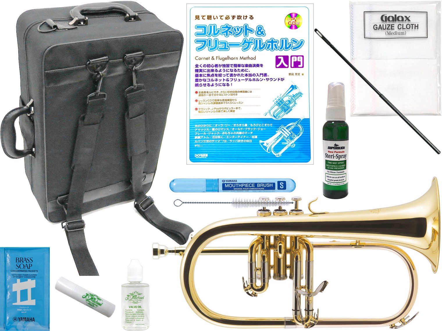 J Michael ( Jマイケル ) FG-500 フリューゲルホルン ラッカー ゴールド 管楽器 B♭ Flugelhorn gold セット F　北海…