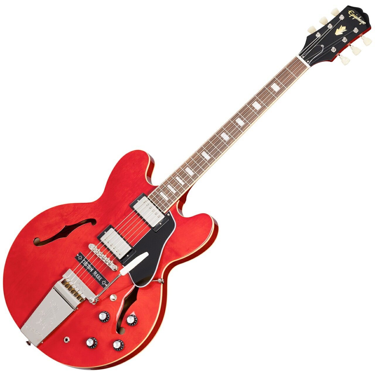 ギターの世界では、ある特定のモデルが他のモデル以上に特別な輝きを放つことがあります。 ジョー・ボナマッサのような世界的なギタリスト/ギターコレクターが所有しプレイしてきたモデルとなれば、そのモデルは特別感を帯びるようになるのです。 1996年、ジョーは1962年製でレッド・フィニッシュの ES 335を購入し、最初のソロアルバム &ldquo;A New Day Yesterday&rdquo; の収録で使用しました。ところが2001年、ニューヨークからロサンゼルスへの引っ越し資金のため、彼は泣く泣くそのギターを手放してしまいました。その後、ジョーの最初のアルバムから20周年となるタイミングで、偶然にも運命的な予期せぬ電話がジョーのもとにかかってきました。こうして、ファースト・ソロアルバムで活躍し西海岸での活動へと導いた、あのレッド・フィニッシュのES-335がジョーの手許に再び収まることとなりました。再び手に入れることができた幸運を噛みしめながら、ジョーは、生涯このギターを手許に置いておくことを誓いました。 エピフォン ジョー・ボナマッサ 1962 ES-335は、伝説的ギタリストであるジョーと彼の愛器に敬意を表して製作されました。1ピース・マホガニー・ネック、インディアン・ローレル指板、丸みを帯びたラウンディドC ネックプロファイル、ギブソン バーストバッカー　タイプ2/タイプ3 ピックアップ、CTSポテンショミーターとマロリー・キャパシター、スイッチクラフト製ピックアップ・セレクター・トグルスイッチとアウトプット・ジャック、マエストロ・バイブローラを搭載。エピフォンとジョー・ボナマッサのデザインが施された特製ハードケース、特製認定書が付属となります。 画像はメーカー画像です。お届けの商品とは仕様や木目・色合いが異る場合があります。 他のサイトでも販売しています。買い物かごに入れても売り切れの場合がございますのであらかじめご了承下さいませ。 Body Material Top&nbsp; 5-ply Layered Maple Back&nbsp; 5-ply Layered Maple Side&nbsp; 5-ply Layered Maple Bracing&nbsp; Spruce Contour Brace Centerblock&nbsp; Maple Binding&nbsp; Single Ply Cream; Top, Back, and Fretboard Body Finish&nbsp; Gloss Neck Profile&nbsp; Rounded &quot;C&quot; Scale Length&nbsp; 628.65 mm / 24.75 in Fingerboard Material&nbsp; Indian Laurel Fingerboard Radius&nbsp; 304.8 mm / 12 in Fret Count&nbsp; 22 Frets&nbsp; Medium Jumbo Nut Material&nbsp; Graph Tech Nut Width&nbsp; 43.0 mm / 1.692 in Inlays&nbsp; Small Block Joint&nbsp; Glued In, Set Neck Bridge&nbsp; Epiphone LockTone Tune-O-Matic Tailpiece&nbsp; Maestro Vibrola Tuning Machines&nbsp; Epiphone Deluxe with Double Ring Button Neck Pickup&nbsp; Gibson Burstbucker 2 Bridge Pickup&nbsp; Gibson Burstbucker 3 Controls&nbsp; 2 Volume, 2 Tone; CTS Potentiometers, Mallory Capacitors Pickup Selector3-Way Switchcraft Toggle Output Jack&nbsp; 1/4&quot; Switchcraft Strings Gauge&nbsp; .010, .013, .017, .026, .036, .046 &nbsp;
