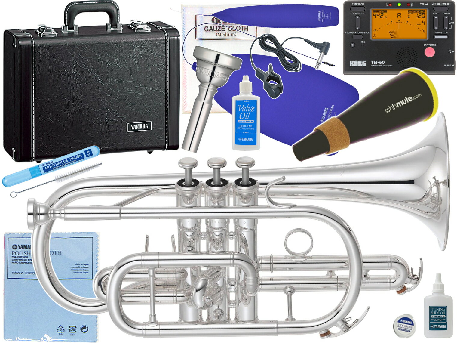 YAMAHA ( ヤマハ ) YCR-6335SII コルネット 銀メッキ イエローブラス ショート 管楽器 B♭ YCR-6335S-2 Cornet セット…