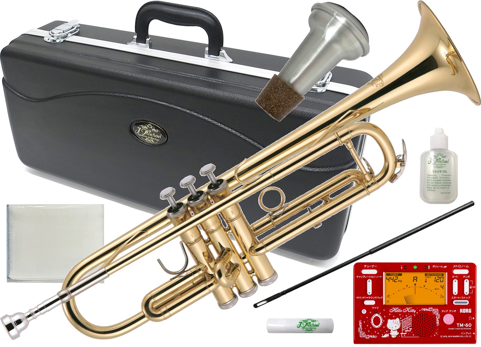 J Michael ( Jマイケル ) TR-200 トランペット ラッカー 楽器 ゴールド B♭ Trumpet gold TM-60-SKT キティ セット　…