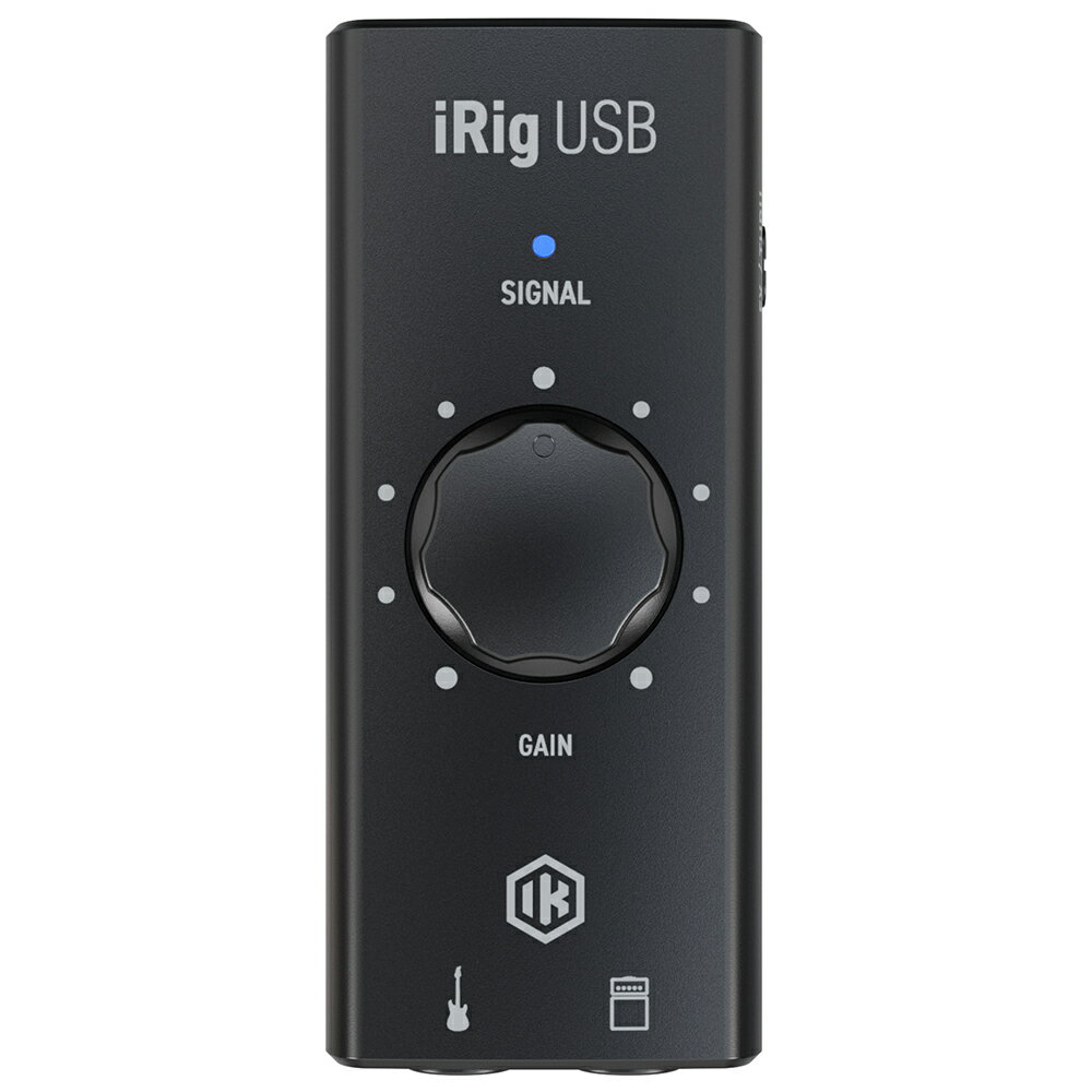 iRig USB は、モバイル・ギター／ベース・インターフェイスの次世代機 iRig USB オーディオインターフェイス ベストセラーが、デジタル対応に iRig USB は、モバイル・ギター／ベース・インターフェイスの次世代機です。 USB-C によるデジタル接続に対応し、再設計された筐体によりデザインと操作性を一新。IK が誇る最新のアンプ／エフェクト・モデリング・ソフトウェアを同梱し、自宅や外出先でギター／ベースの練習、演奏、レコーディングを簡単に、そして手頃な価格で実現する、ギタリスト／ベーシストの最初の選択肢となるでしょう。 iRig USB と iPhone / iPad だけで簡単にアイデアを録音したり、お気に入りのバッキング・トラックに合わせて練習が行えます。 専用のアンプ出力も搭載しているので、アプリのトーンを実際のアンプと組み合わせて大音量で鳴らすことも可能です。 iRig USB があれば、時間や場所を選ばず、インスピレーションの赴くままに、演奏することの楽しさを味わうことができます。主な特徴 ・ コンパクトなギター／ベース用インターフェース ・ 同梱の USB-C to USB-C ケーブルで iPhone 15、iPad、Mac / PC に接続* ・ 練習時に便利な 3.5 mm ステレオ・ミニ・ヘッドフォン出力 ・ アンプ、ペダルボード接続用の1/4インチ標準アンプ出力 ・ 多くのレコーディング、練習用アプリに対応 ・ USB バスパワーで駆動 ・ 高品位なソフトウェアをバンドル *本機を Lightning 端子搭載の iPhone / iPad デバイスとお使いいただく場合は、Apple Lightning - USB 3 カメラアダプタ（別売）と USB-C - USB-A ケーブル（別売）が必要です。 超コンパクト、サウンドは本格 iRig USB は、広い周波数特性とダイナミック・レンジで、アクティブ／パッシブを問わず、あらゆるギターやベースに対応する超小型のオーディオ・インターフェイスです。 クリッピング・インジケーター付きの操作しやすいゲイン・コントロール・ノブ、ヘッドフォン出力、アンプ出力を搭載し、単にコンパクトなだけでなく、操作性、利便性、音質にも妥協はありません。 最高のトーンで、どこでも練習を 練習は楽しく、刺激的であるべきです。 iRig USB を使えば、最高のトーンで時と場所を選ばずにいつでも練習ができます。 iRig USB を接続した iPhone / iPad、Mac / PC 上で動作する本製品付属の AmpliTube や TONEX を使用すれば、実機さながらのサウンドで、退屈になりがちな練習も、きっと時間を忘れて打ち込めるでしょう。 アイデアをすぐに録音 iRig USB は、Mac / PC、iOS* のほとんどのレコーディング・アプリで使用できます。 本製品付属の AmpliTube や TONEX は、DAW のプラグインとしても動作するので、お気に入りの DAW を使って、イメージをすぐに録音することが可能です。 *本機を Lightning 端子搭載の iPhone / iPad デバイスとお使いいただく場合は、Apple Lightning - USB 3 カメラアダプタ（別売）と USB-C - USB-A ケーブル（別売）が必要です。 充実の付属ソフトウェア iRig USB は、ギター／ベースの新しいサウンドを追求するのに最適です。 iPhone / iPad、Mac / PC 上で動作する本製品付属の AmpliTube や TONEX を使えば、いつでもプロ仕様のリグを持ち歩くことができるのです。 本製品付属の TONEX SE では、AI Machine Modeling のパワーによって再現される、実際のアンプやペダルをキャプチャーした200種類のプレミアム Tone Model が利用できます。 また、Mac / PC 版 TONEX ソフトウェアでは、自分のアンプやペダルをキャプチャーし外出先に持ち出すことも可能です。 Mac / PC 版 AmpliTube では、Tone Model をリグの中に組み込むこともできます。 AmpliTube 5 SE for Mac / PC と AmpliTube for iOS は、究極のトーン・プロセッシングとレコーディング・スタジオを提供します。 ギターやベースのトーンを作るために必要不可欠なアンプ、エフェクト、キャビネット、そして録音環境が一度に手に入るのです。 友人とのジャムセッションに iRig USB があれば、リハーサル・スタジオやガレージにペダルボードを持ち込む必要はありません。 iRig USB のアンプ出力を外部アンプやパワード・モニターに接続するだけで準備完了です。 iOS デバイス（またはラップトップ）でお気に入りの AmpliTube、TONEX のプリセットロードすれば、誰もがあなたのトーンに驚くことでしょう。 あなたの成長を支える相棒として iRig USB は、演奏レベルや音楽スタイルに関わらず、練習、ジャムセッション、レコーディングなどを行うプレイヤーにとって最高の相棒になるでしょう。 iRig USB で、より良いサウンド、より快適な演奏、より速い上達を目指しましょう。 主な仕様共通 ・ 量子化 : 24ビット A/D、D/A 変換 ・ サンプルレート : 44.1 kHz、48 kHz ・ デバイス接続端子 : USB Type-Cインストゥルメント入力 ・ 入力インピーダンス : 500k &Omega; ・ 最大入力レベル : +13.5 dBu ・ 周波数特性 : 20 Hz 〜 20 kHz &plusmn; 0.5 dB @ 48 kHz ・ ダイナミックレンジ : 90 dB(A)アンプ出力 ・ 出力ジャック : アンバランス ・ 出力インピーダンス : 3.3 k&Omega; ・ 周波数特性 : 10 Hz 〜 20 kHz &plusmn;1 dB（48 kHz サンプルレート時） ・ ダイナミックレンジ : 97 dB (A)ヘッドフォン出力 ・ 出力インピーダンス : 22 &Omega; ・ 最大出力レベル : 約 6 mW @ 50 &Omega; 負荷 ・ 周波数特性 : 10 Hz 〜 20 kHz &plusmn;1 dB（48 kHz サンプルレート時） ・ ダイナミックレンジ : 94 dB (A)内容品 ・ iRig USB 本体 ・ USB-C to USB-C ケーブル（60 cm）寸法と重量 ・ 99 mm x 42 mm x 25 mm ・ 54 g *詳しい仕様、動作環境はメーカーサイトをご確認ください。 ※上記製品仕様は2023年12月時点のものです。 随時更新するよう努めてはおりますが、最新状況は常に変動するため合わせてメーカーでもご確認下さい。 &nbsp;