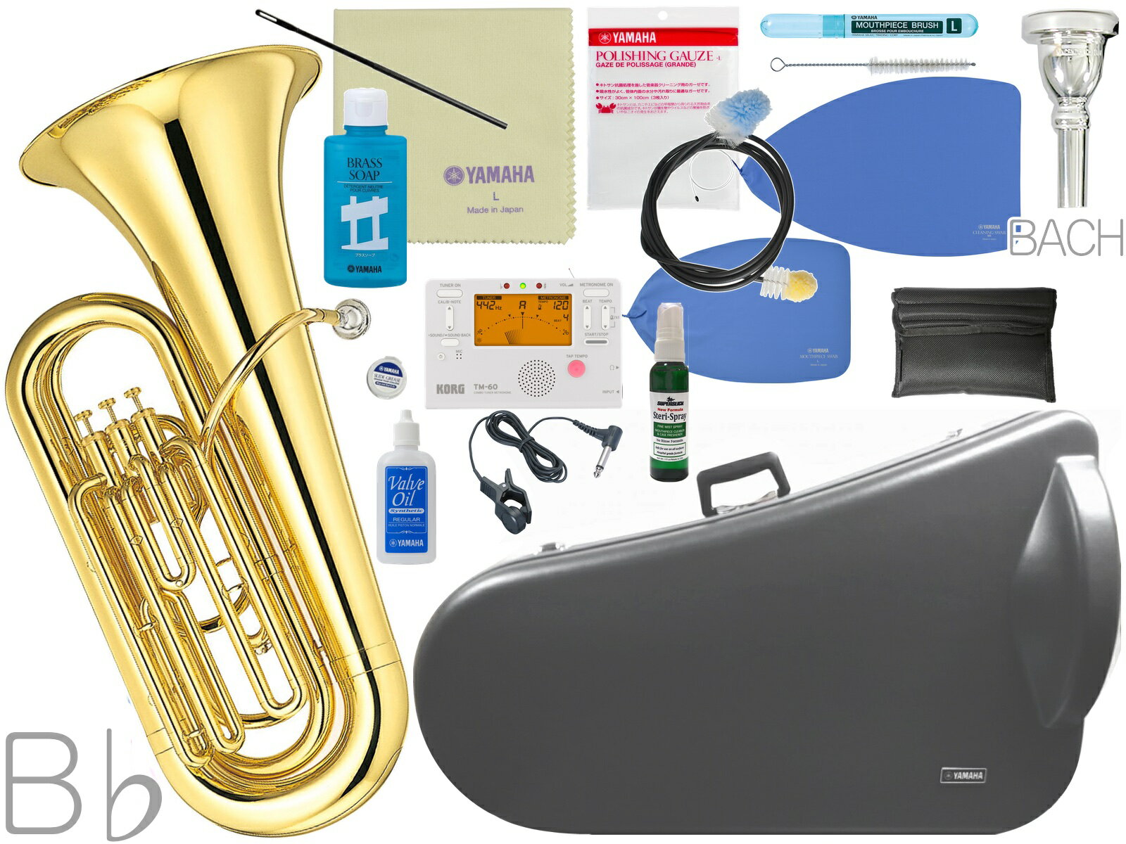 YAMAHA ( ヤマハ ) YBB-105 B♭ チューバ 3ピストン 日本製 ラッカー 管体 ピストンチューバ 管楽器 tuba セット A　…