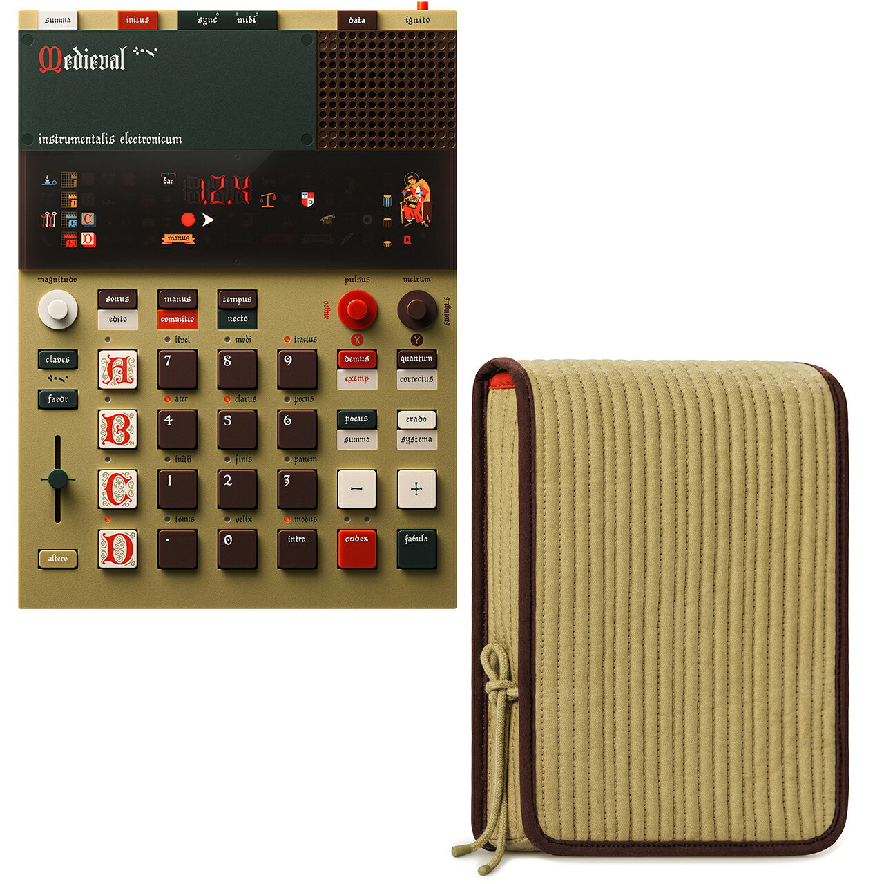 中世ヨーロッパをテーマとした世界初の中世ビートマシン EP-1320 medieval サンプラー シーケンサー DTM DAW 主な特長 ・ 中世を彷彿させる多彩なデモソングとサウンド ・ 新機能アルぺジェーターを搭載 ・ 220種類に及ぶプリセット中世サウンド ・ 7種の内蔵FXと12種類の感圧式パンチインFXを搭載 先進的かつ遊び心あふれる製品を世に送り続ける、スウェーデン・ストックホルム発のteenage engineeringによる新製品が遂に登場！ 大ヒット製品EPシリーズの第2弾は、中世ヨーロッパをテーマとした世界初の中世ビートマシンです。 バトルドラムや、宿屋での喧騒、牛や山羊の鳴き声、語り部のハーディーガーディー他、中世を一瞬で想起させる象徴的なサウンドが220種類搭載されています。 もちろんEP-133と同様サンプリング機能も搭載、プリセットの中世サウンドとお好みのサウンドを織り交ぜて、誰もが想像できなかったネオ・中世ミュージックを生み出すことができます。 ・ 新搭載！アルペジェーター機能 ・ 計128MBのROM+RAM搭載。96MBの内蔵サウンドと32MBのユーザーサンプルメモリ ・ 9つのデモソングと9つのユーザーソングエリアを搭載 ・ 4グループ(A/B/C/D) x 99パターン ・ 12種のフェーダー機能 (フィルター、ピッチなど) ・ 7種の内蔵エフェクト ・ ループや&rdquo;Drunk&rdquo;FX等、個性的な12種の感圧式&rdquo;punch-in-pocus&rdquo;(パンチインFX)機能を搭載 ・ サンプリングレート/ビットレート: 46kHz/16bit (※48kHz/16bitではありません) セット内容 本体 T/E EP-1320 medieval&nbsp; 1 台 キーボードケース T/E EP medieval quilted armour bag 1 ケ ※上記製品仕様は2024年08月時点のものです。 随時更新するよう努めてはおりますが、最新状況は常に変動するため合わせてメーカーでもご確認下さい。 &nbsp; ※ こちらの商品は、他サイト、店舗でも同時に販売をいたしております。そのため、ご注文時に完売をしている場合がございますの予めご了承ください。