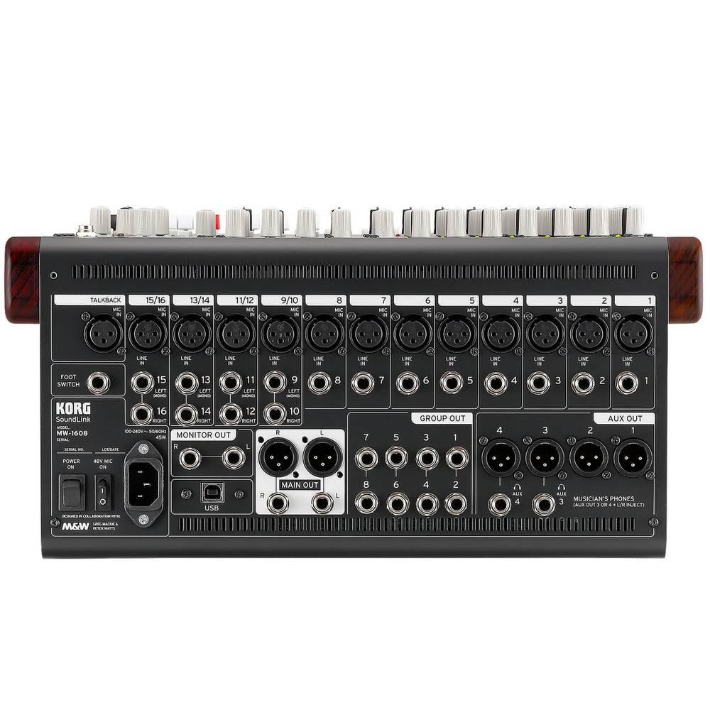 ワタナベ楽器 楽天SHOPのKORG コルグ MW-1608 ◆ ハイブリッド/アナログミニコンソール ウッドパネル 16ch【MW 1608】【8月1日時点、在庫あり 】｜アングル2