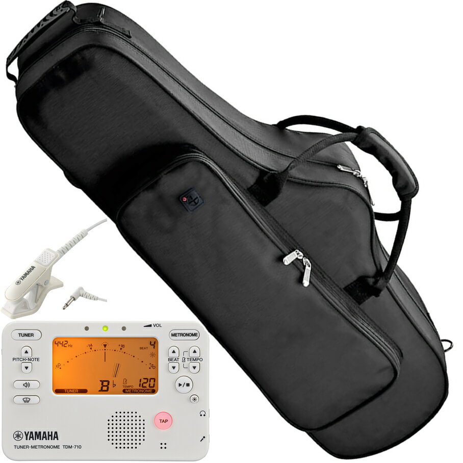 【以下対応不可　北海道 沖縄 離島 代引き 同梱】 &nbsp;J.Michael TNC501 Tenor Saxophones Cases bags Black　Jマイケル TNC-501 テナーサクソフォーンケース ブラック■テナーサックス 専用 ケース セミハードケース ■ナイロン製、黒色 ■手持ち、肩掛け、リュック の3タイプの持ち方が可能 ■リュックストラップ付き■本体サイズ：約840&times;320&times;220(mm) ■ポケットサイズ：横約50cm&times;広い方の縦約19cm、短い方の縦約16cm、厚さ2.5cm ■重量：約1.9kg&nbsp;☆収納OK情報(一部)：キィガードが一体形が不可、特注や一時的な仕様違い品は以下のモデル名でも入らないものがあります。また完全に隙間なく収納できるものをお求めの場合は汎用ではなく専用をご購入下さい。 ヤマハ YTS-475、YTS-82Z セルマー Super Action 80 serie II、シリーズ2 ヤナギサワ T901II ヤナギサワ　プリマ　T900は入りません &nbsp;&nbsp;※定番のテナーサックスのサイズを参考に製造されているものです。 恐れ入りますが収納が出来ない等の理由でのご返品、ご交換は御受け出来ません。 ロゴやタグ等の仕様が変更する場合もございます。 仕様などは予告なく変更になっている場合がございますので 気になる点がある場合は事前にお問い合わせを頂きますようご協力をお願い致します。 &nbsp; &nbsp;YAMAHA TDM-710 Tuner-Metronome　ヤマハ チューナーメトロノーム▼基本 ■接続 INPUT端子=3.5mmモノラル・ミニ・ジャック、不平衛 ■接続 PHONE端子：3.5mmステレオ・ミニ・ジャック ■スピーカー：ダイナミック・スピーカー（&empty;23mm） ■カラーラインナップ：TDM-710GL ゴールド、TDM-710IV アイボリー ■サイズ：106（W）x 72（D）x 18（H）mm ■重さ：79g（電池除く） ■電源：単4形アルカリ乾電池2本(3V)(別売) ■おおよその電池寿命：チューナー　約130/55/36時間（バックライト　オフ/ソフト/オート）、メトロノーム　約130/55/36時間（バックライト　オフ/ソフト/オート）▼チューナー機能 ■音律：12平均律 ■測定範囲：C1（30.47 Hz,A4=410Hz）〜C8（4566.56 Hz,A4=480Hz）サイン波時 ■基準ピッチ範囲：A4＝410〜480 Hz （1 Hz単位） ■測定精度：&plusmn;1セント以内 ■サウンド精度：&plusmn;1セント以内 ※測定範囲内であっても、倍音の多い音色や、減衰の速い楽器、極端に短い音などは、測定できない場合があります。 ■コントロール機能：メモリーバックアップ機能、純正長三度/短三度マーク付き、サウンドモード、サウンドバックモード、トラックモード、フォーカスモード、トラックフォーカスモード、純正律メーター表示&nbsp;〜純正長三度/短三度マークについて〜ブラス・バンドやオーケストラで合奏を行うとき、特にハーモニーのずれを感じやすい3度和音も、長3度と短3度のピッチを平均律から少しずらすことにより、耳に心地よい響きを得ることができます。&nbsp;▼メトロノーム機能 ■メトロノーム機能：0〜9拍子　2連符　3連符　3連符中抜き　4連符　4連符中抜き ■テンポ設定方法：ペンデュラム・ステップ、フル・ステップ、タップ・テンポ機能 ■テンポ範囲 30〜252回／分 ■テンポ精度／&plusmn;0.3％ ■ボリューム無段階調整※細かい仕様が異なる場合がございます。保証対応であっても往復送料はお客様負担です。 &nbsp;＊インプット端子がミニジャックに変更されました。旧タイプのコンタクトマイクTM-30、CM-300のご使用には変換プラグが必要になりますので、旧タイプはそのままではご使用いただけません。 そのまま使えるマコンタクトマイクとしてはヤマハTM-40(BK/IV/PK)、コルグCM-400です。＊ディスプレイの表記、表示方法を改善し、視認性が向上半透過液晶ディスプレーの採用によりどの方向から見ても見えやすくなりました。LEDチューニングガイドとメーターが近い画面配置へ変更したことにより、パッと見てピッチの判断がしやすくなりました。＊フォーカス・モード、トラック・モードでチューニングの精度がアップトラック・モード：ピッチの揺れ幅を演奏後に表示する機能。演奏中に画面を見なくてもよいため、チュ−ナーに頼らず安定したピッチを目指す練習が出来ます。フォーカス・モード：ピッチの表示範囲を通常の&plusmn;50セントから&plusmn;25セントに変更する機能。表示目盛りが細かくなるため、より詳細にピッチの傾向をつかむことができます。＊メトロノームやサウンドアウト、サウンドバックの音質が向上＊日本製▼その他のおすすめポイント ＊チューナーとメトロノームが同時に使えるデュアル機能搭載 ＊2段階のバックライト付きの大きな液晶で見やすく音名とリズムを表示 ＊サウンドバック・モード：奏者の演奏した音を検知し、正しいピッチをチューナーから返す機能。返ってきた音と聞き比べることで、「聴く力」「合わせる力」を養うことができます。 ＊チューナーは基本的な使い方のほか、3オクターブの基準音を発振するサウンド・モードで音を聴きながらピッチ確認も可能です。また、純正な長三度、短三度のピッチを示すマーク付き。 ＊メトロノームは拍子やリズムを分かりやすくする0〜9拍子、5種類のリズム・バリエーション搭載。テンポを測定・表示してくれるタップ機能で、素早く好みのテンポに設定が可能です。 &nbsp; &nbsp;YAMAHA チューナー用マイクロフォンヤマハ チューナー用マイクロフォンTM-40は、楽器にマイク部を装着させることにより振動を直接チューナーに送る脱着容易なクリップタイプのマイクです。ミニジャックのTDM-710に対応。■最大30mm幅 ■コード1.5m ■ミニジャック径3.5mm ■カラー展開、ブラック、アイボリー、ピンク ■チューナーTDM-710に対応※細かい仕様が異なる場合がございます。チューナーは別売です。保証はございません。 &nbsp;　