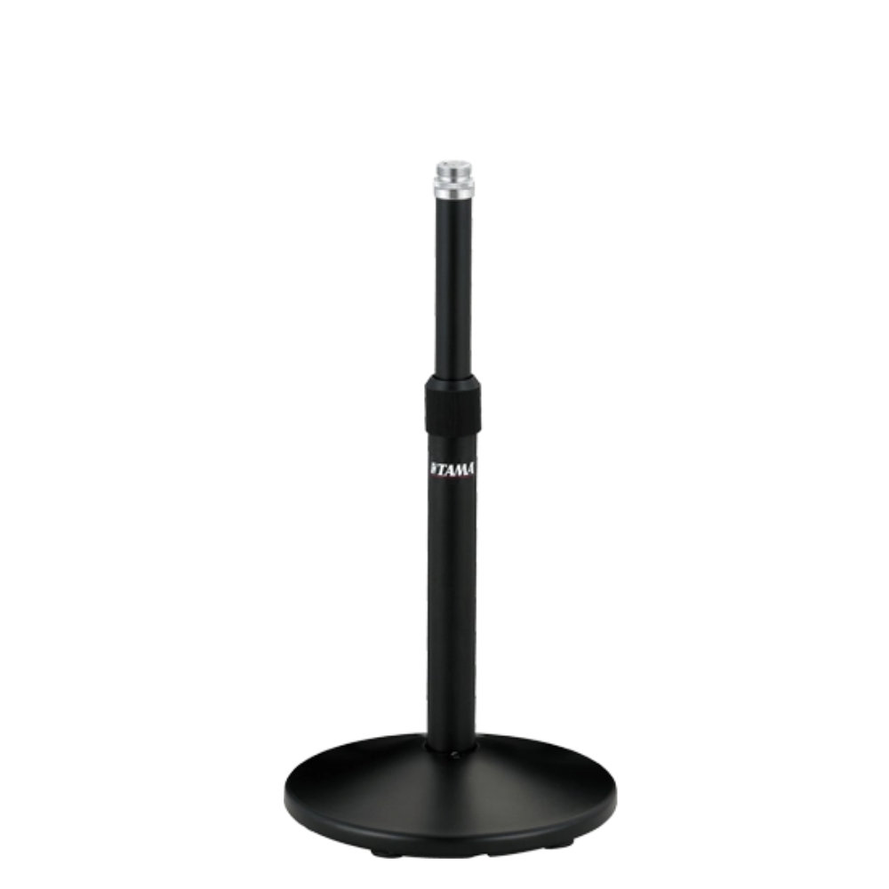 卓上マイクスタンド ◆ TAMA ( タマ )&nbsp;Table Top Mic Stand&nbsp;&nbsp;MS30BK［ 商品説明 ］ MS30BKは、テーブルやデスクなどの上に置いて使用するストレートタイプの卓上マイクスタンド。 簡単に持ち運びや移動ができるので、リモート会議などのビジネス用途から、動画配信の際のナレーション用など様々な用途にご使用頂けます。 マイクホルダー(別売り)を取り付ける先端ネジ径は3/8&rdquo;ですが、5/8&rdquo;に変換するアダプターが付属しています。 ベース部には重量のある亜鉛製ダイキャスト、支柱部には非常に軽量なアルミパイプを使用しており、優れた安定性と耐久性を実現します。&nbsp; &nbsp;［ 仕様 ］ ◆ 品番 MS30BK ◆ タイプ 卓上マイクスタンド ◆マイクホルダー取付部先端 3/8" (AKGピッチ) ◆ 付属品 3/8"&rarr; 5/8"変換アダプタ ◆&nbsp;高さ調整幅 220mm - 370mm ◆&nbsp;支柱 下部&phi;22mm / 上部&phi;16mm ◆&nbsp;ラウンドベース部 直径 150mm、重量 0.9kg (ラウンドベース部のみ)&nbsp; ◆ 重量 1.1kg ◆ カラー 黒 ◆ 備考 - &nbsp;