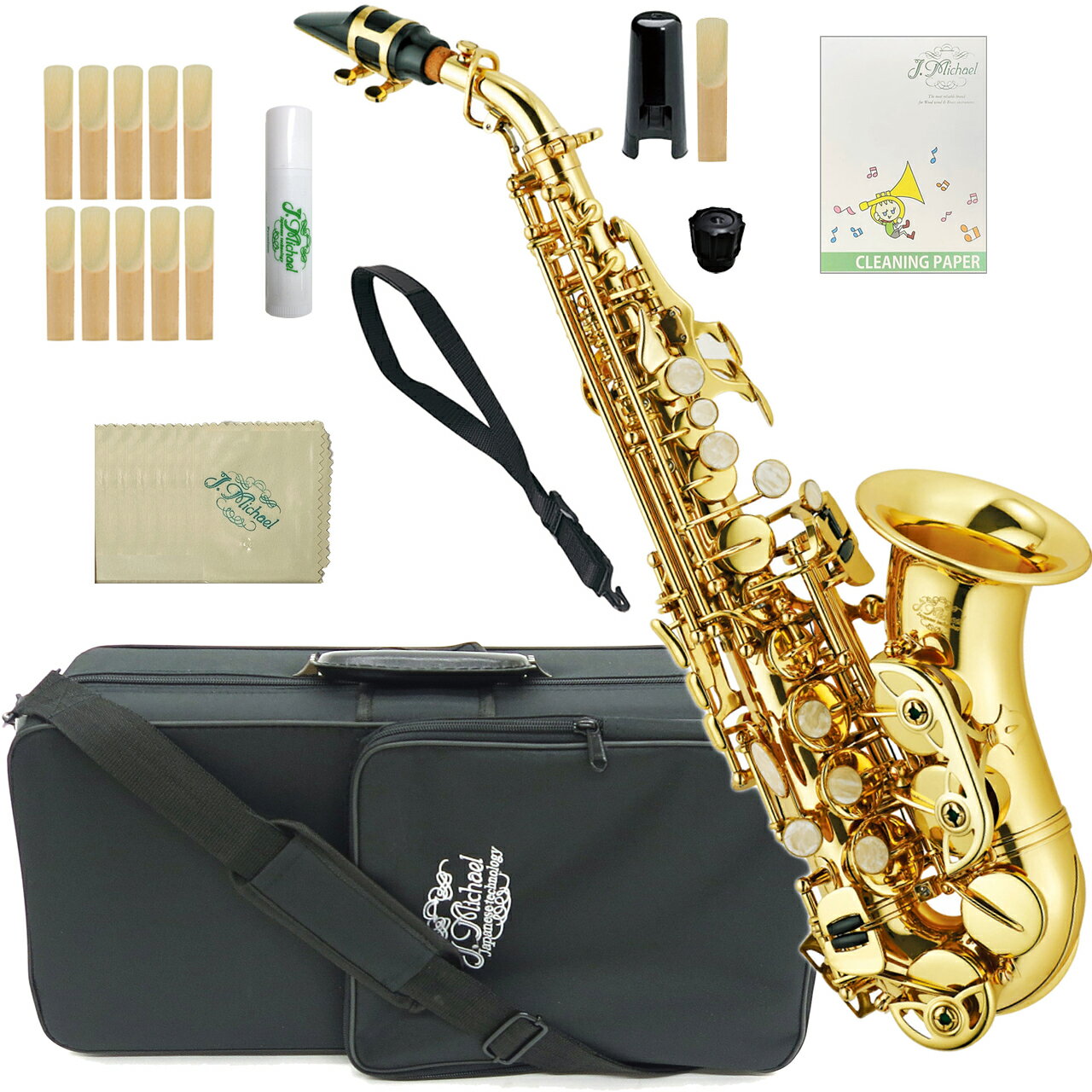 J Michael Jマイケル 3年保証 SPC-700 カーブド ソプラノサックス ラッカー soprano saxophone gold 管楽器 セットA　以下対応不可 北海道 沖縄 離島 代引き 同梱