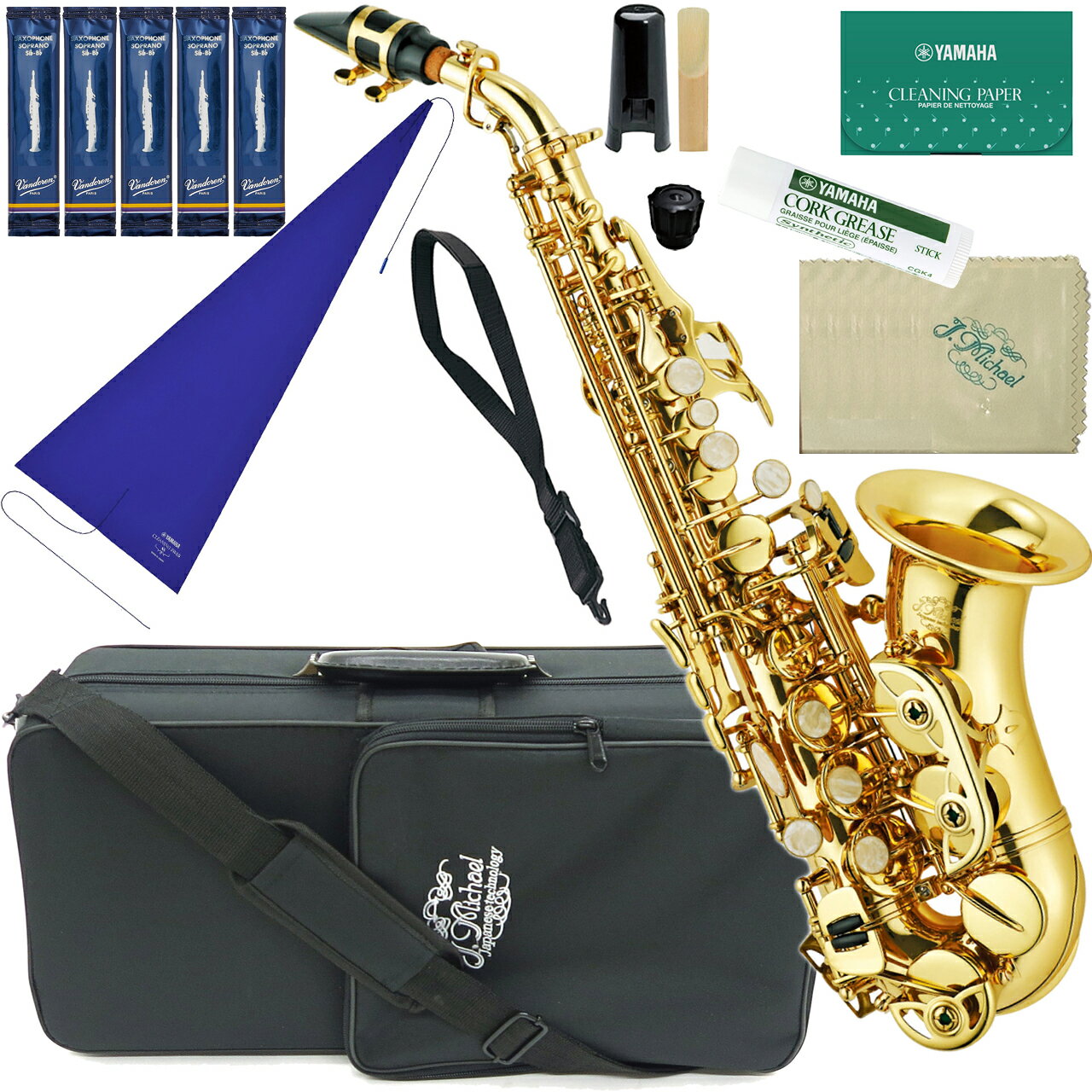J Michael Jマイケル 3年保証 SPC-700 カーブド ソプラノサックス ラッカー soprano saxophone gold 管楽器 セットF　以下対応不可 北海道 沖縄 離島 代引き 同梱