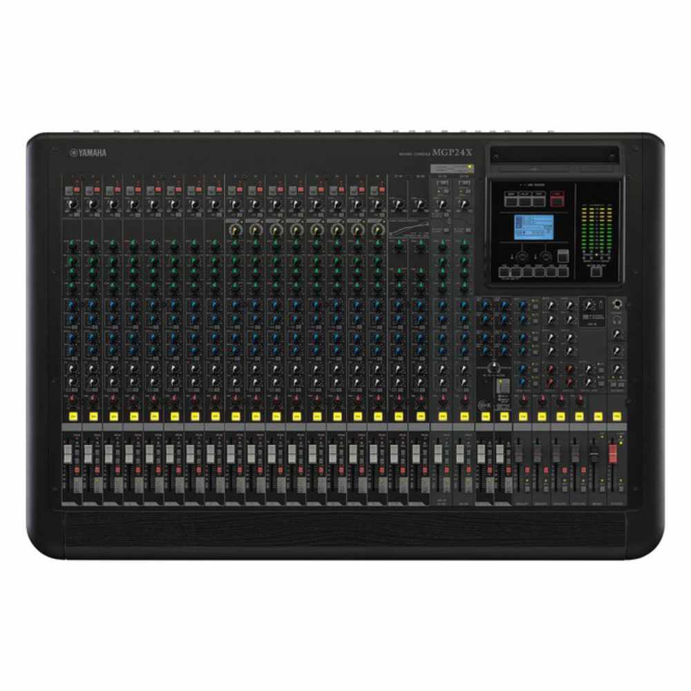◆ YAMAHA ( ヤマハ )MGP24X A［ 商品説明 ］ ◆ インバーテッドダーリントン回路を採用した新チューニングのDiscrete Class Aマイクプリアンプ「D-PRE」を搭載。 ◆ 名機と言われるビンテージEQの特性を高精度で再現した「X-pressive EQ」を搭載。 ◆ LEDインジケーターを搭載しさらに進化した1-knob compを搭載。 ◆ 高品位なREV-Xと定番のSPXによるデュアルエフェクトを搭載。 ◆ DSPを搭載したステレオ・ハイブリッドチャンネルによる多彩な機能を搭載。 ◆ iPhone/iPodを使用した直感的な設定を可能にする「MGP Editor」を用意。 ◆ 堅牢さと低ノイズを実現する新設計のメタルシャーシを採用。 ◆ライブの感動をそのままに。ミキサーにUSBを直接入力できる、デジタル録音。■1-Knob Compressors 第二世代MGシリーズで搭載して以来、多くの方から好評を頂いている1-Knob Comp。 たった1つのノブ操作でヴォーカルから楽器まで最適なコンプレッション効果を得られる この機能がブラッシュアップされてMGPに受け継がれます。 専用インジケーターを搭載し、さらに使いやすく、そして直感的な操作を可能とします。 ※MGP32X: 9-24ch、MGP24X: 9-16ch、MGP16X: 1-8ch、MGP12X: 1-4chに搭載。 &nbsp;［ 仕様 ］ ◆ 全高調波歪（THD） 0.02% (20Hz-20kHz@ +14dBu) ◆&nbsp;インプットミキシングチャンネル 24 Line Inputs (16 mono and 4 stereo) ◆&nbsp;グループ 4 GROUP Buses + ST Bus ◆&nbsp;シグナルプロセッサー FX1:REV-X(8 PROGRAM, PARAMETER control) FX2:SPX(16 PROGRAM, PARAMETER control) ◆&nbsp;インプットチャンネル機能 Compressor CH9-16, HPF(100Hz 12dB/oct), &nbsp; CH EQ(MONO) &plusmn;15dB(Max.) High 8kHz shelving Mid 250Hz-5kHz peaking(CH1-8,13-16) Low 125Hz shelving &nbsp; CH EQ(STEREO) &plusmn;15dB(Max.) High 8kHz shelving Mid 2.5kHz peaking(CH9-12) Low 125Hz shelving ◆ 周波数特性 +0.5/-1.0dB 20Hz - 20kHz, refer to the nominal output level @1kHz ◆ ノイズ -128 dBu Equivalent Input Noise（ 入力換算ノイズ） -92 dBu Residual Output Noise（ 残留ノイズ） ◆&nbsp;I/O端子 Mic inputs: MIC: 16 (INPUTS HPF: 100Hz 12dB/oct) ファンタム電源:48V phantom power per channel Line inputs:16 mono + 4 stereo, CH INSERT: 16 RETURN: 1 stereo デジタル入出力:USB Device ◆ クロストーク -74dB @ 1kHz 電源 100-240V 50Hz/60Hz 消費電力 86W max 最大外形寸法 (W x H x D) 819mm&times;169mm&times;565mm 質量 15.5kg &nbsp;　