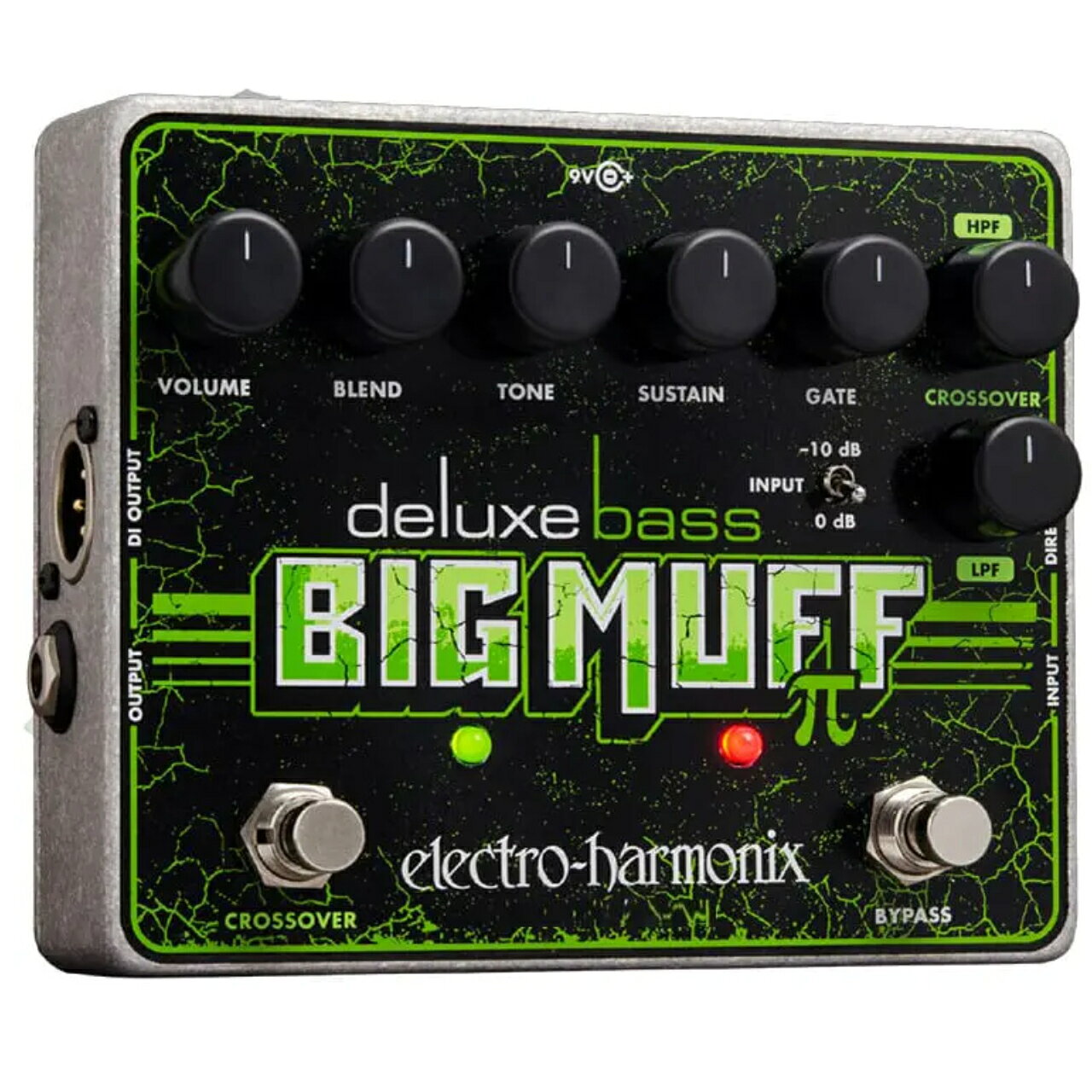 史上最も多機能で柔軟性に富んだBass Big Muffと言えるでしょう。 Electro Harmonix&nbsp;Deluxe Bass Big Muff &nbsp; EHX Deluxe Bass Big Muffは、EHXのベース用ファズ・ペダルにおけるフラッグシップ・モデルであり、 名機「Bass Big Muff Pi」をベースにしつつ、現代のベーシストのニーズに合わせてさらなる機能強化が図られています。 Deluxe Bass Big Muffのサウンドの核となるのは、90年代の名機「Black Russian Big Muff」にインスパイアされた、 轟音とも言える強力なトーンです。そこに、原音（ドライ音）をミックスして低域の輪郭を際立たせる 「Blend」ノブや、不要なヒスノイズを抑えてスムーズな演奏を可能にする「Gate」機能が追加されています。 このペダルのサウンドメイクにおける最大の特長は「Crossover」セクションです。ここではファズ信号とドライ信号を分離し、 それぞれをハイパス・フィルターとローパス・フィルターに通すことで、鋭い高域と、巨大で迫力ある低域を兼ね備えたトーンを生み出します。 まさに、史上最も多機能で柔軟性に富んだBass Big Muffと言えるでしょう。 ・0dBと-10dBを切り替え可能な入力パッドにより、パッシブ／アクティブ両方のピックアップに最適化して使用可能 ・Blendコントロールにより、原音と歪み音を好みのバランスでミックス可能 ・3系統の出力（1/4インチ・エフェクト出力、1/4インチ・ダイレクト出力［バッファード・ドライ］、XLR DI出力）を搭載し、 ・出力信号やサウンドを自在にコントロール可能 フットスイッチで切り替え可能なCrossoverセクションを搭載。ドライ信号には可変ローパス・フィルター、 歪み信号には可変ハイパス・フィルターを適用でき、ベーシストが理想のサウンドを構築可能 ・Crossover回路とBlendコントロールの組み合わせにより、低域の明瞭さと芯を保ちつつ、 高域の明るさと抜けの良さを両立可能 ・スレッショルド調整可能なノイズゲートを内蔵し、あらゆるレベルで不要なノイズを排除 ・堅牢かつコンパクトなダイキャスト製シャーシ &nbsp; アダプター別売 &nbsp; 他のサイトでも販売しています。買い物かごに入れても売り切れの場合がございますのであらかじめご了承下さいませ。
