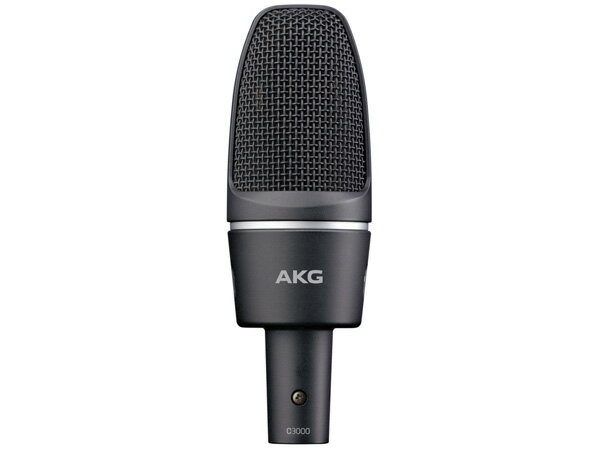 《 コンデンサー型マイクロフォン 》 (^_^)v ◆ AKG&nbsp; C3000&nbsp;&nbsp; ◆ 国内正規品 3年保証 コンデンサーマイク［ 商品説明 ］ ◆ 上位機種と同等の特性を備えた、1インチ大口径ダイヤフラムを搭載。量感のある低域ときめの細かい高域を出力し、ボーカルから楽器まで様々な用途で活躍。 ◆ 最大音圧レベルは140dBを達成。10dBのパッドも搭載しており、高音圧の音源にも対応。 ◆ 綿密にコントロールされたカーディオイドの指向特性で、ライブでも使用可能。 ◆ 500Hzのローカットフィルターを搭載し、近接効果の影響を抑制。 ◆ 付属のサスペンション付ショックマウントにより、フロアノイズの影響を低減。［ 仕様 ］ ◆ 形式 コンデンサー型 ◆ 指向特性 カーディオイド ◆ 周波数特性 20Hz〜20kHz ◆ 開回路感度 ー32dB re 1V/Pa ◆ 最大音圧レベル 140dB SPL （パッドOFF、THD 0.5%） ◆ 等価雑音レベル 14dB SPL （Aウェイト） ◆ パッド 0/10dB ◆ ローカットフィルター Flat/500Hz（6dB/oct） ◆ インピーダンス 200&Omega;以下 ◆ 電源 ファンタム DC9〜52V/2mA以下 ◆ コネクター XLR 3ピン ◆ 寸法（&phi;&times;全長） 53&times;162mm ◆ 質量 320g ◆ 付属品 サスペンション付ホルダー（H85） &nbsp;