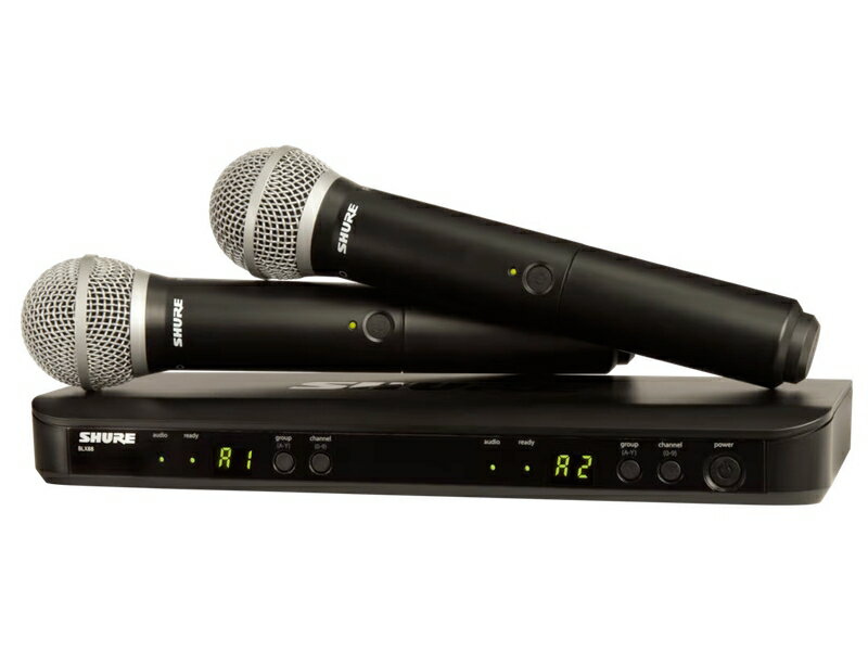 《 ワイヤレス システム 》 ハンドヘルド型 デュアルチャンネル&nbsp; (^_^)v ◆ SHURE ( シュア )&nbsp;&nbsp;&nbsp; BLX288/PG58&nbsp; B帯ワイヤレス 800MHz帯［ 商品説明 ］ Shure の BLX ボーカルコンボワイヤレスシステムはワールドクラスのデザインと構造で、セットアップと操作が簡単かつ容易です。デュアルワイヤレスチャンネル、 QuickScan 周波数選択、およびリードボーカルとバックボーカルのパフォーマンス用途向けのカプセルが搭載されたプロ品質の PG58 ボーカルマイクロホンが装備されています。伝説的なサウンドと性能を手軽に再現します。 &nbsp;◆ BLX2/PG58 ハンドヘルド型送信機: ・マイクロホンカプセル一体型デザインのPG58、Shureマイクロホン ・-10 dB ゲインアッテネーション ・軽量、堅牢な構造 ・色分け識別キャップ（別途お買い求めいただけます）◆ BLX88 デュアルチャンネル受信機:・ワンタッチで操作できる QuickScan 周波数選択で、最良の使用可能な周波数を素早く検出（干渉がある場合）・周波数帯域毎に最大6の互換性のあるシステムに対応・XLR および 1/4&rdquo; 出力コネクター・マイクロプロセッサ制御の内部アンテナダイバーシティ・2 色のオーディオステータスインジケーター LED &nbsp;&nbsp;&nbsp;&nbsp;&nbsp;&nbsp;&nbsp; 緑色: オーディオレベルは正常です &nbsp;&nbsp;&nbsp;&nbsp;&nbsp;&nbsp;&nbsp; 赤色: オーディオレベルが高すぎます（過負荷/クリッピング） &nbsp;［ BLX288J/PG58JB 構成内容 ］ ◆ BLX88 デュアルチャンネルワイヤレス受信機 ◆ BLX2 x2台 ハンドヘルド型送信機（PG58 ダイナミック型カーディオイド・マイクロホンカプセル搭載） ◆ マイクロホンクリップ (ケーブルクリップ) x2個 ◆ PS23 ACアダプター ◆ WA621 色分け識別キャップ ◆ 備考 &nbsp; &nbsp;