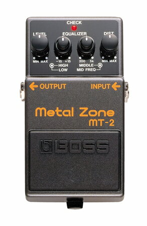 BOSS&nbsp; MT-2 メタルゾーン METAL ZONE 【 商品詳細 】 ★ボス メタルゾーン 2段階にゲインをアップさせるデュアル・ゲイン回路を搭載。とにかく重厚でパワフル！ 大型アンプのフルアップに負けない迫力の中低域と超ロング・サステインを獲得。 しかも3バンドEQで強力に音づくり。 ちょっとネーミングに抵抗がある...そう言わずに重厚なディストーションをお求めのあなた、 ぜひお試し下さい。もちろんメタラーにはおすすめのエフェクトです。 &nbsp; ◆ 製品仕様 電源 ◆ 006P（1個）、ACアダプター（PSA-100）別売 消費電流 ◆ 20mA（DC9V） 端子 ◆ 入力、出力、ACアダプター 入力換算ノイズ ◆ -110dBm以下（IHF-A） 入力インピーダンス ◆ 1M&Omega; 推奨負荷インピーダンス ◆ 10k&Omega;以上 外形寸法 幅(W) ◆ 73 mm 奥行き(D) ◆ 129 mm 高さ(H) ◆ 59 mm 質量 ◆ 410 g 他のサイトでも販売しています。買い物かごに入れても売り切れの場合がございますのであらかじめご了承下さいませ。 &nbsp; &nbsp;