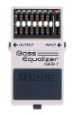 ベースの音づくりに最も効果的な周波数帯域を調整 BOSS GEB-7 Bass Equalizer &nbsp; 「ベースにもっとも効く帯域のバンド構成を追求」 ベースの音づくりに最も効果的な周波数帯域を調整できる、7バンド・グラフィック・イコライザー。各バンドのQ（帯域幅）も低域はゆるやかに、音の決めてとなる中域は急峻に、最高域の10kHzはシェルビング・タイプを採用。徹底したベース専用設計のEQ。 ◆主な仕様 ●規定入力レベル：-20dBu ●入力インピーダンス:：1M&Omega; ●規定出力レベル：-20dBu ●出力インピーダンス：1k&Omega; ●推奨負荷インピーダンス：10k&Omega;以上 ●バイパス：バッファードバイパス ●コントロール： レベル・コントロールつまみ、イコライザー・コントロールつまみ(50Hz、120Hz、400Hz、500Hz、800Hz、4.5kHz、10kHz)、ペダル・スイッチ ●インジケーター：CHECKインジケーター（バッテリー・チェック兼用） ●接続端子：INPUT端子&rarr;標準タイプ、OUTPUT端子&rarr;標準タイプ、DC IN端子 ●電源：マンガン電池（9V形）、アルカリ電池（9V形）、ACアダプター（別売） ●消費電流：30mA ●連続使用時の電池の寿命：マンガン電池：約8.5時間、アルカリ電池：約18.5時間 ※使用状態によって異なります。 ◆外形寸法 / 質量 ●幅 (W)：73 mm ●奥行き (D)：129 mm ●高さ (H)：59 mm ●質量（乾電池含む）：400 g 他のサイトでも販売しています。買い物かごに入れても売り切れの場合がございますのであらかじめご了承下さいませ &nbsp;