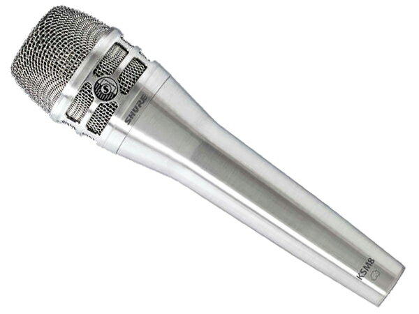 革新的なデザインに基づく、世界初のデュアルダイアフラム ダイナミック ハンドヘルド マイクロホン ◆ SHURE KSM8 N-J ・2枚の超薄型ダイアフラム（アクティブとパッシブが各1枚）と画期的な逆エアフローシステムを搭載した特許取得済みのカートリッジデザイン。 ・近接効果の大幅な抑制により、軸上の色付けなく収音可能な距離が大幅に拡大し、0〜13cmものスイートスポットを実現。 ・近接効果の抑制による正確な周波数特性により、ニュートラルな中域から高域の再現が可能となり、最も自然な音をもたらすダイナミックマイクロホンとしてEQもほぼ不要。 ・軸外減衰が広帯域にわたってフラットなため、不要な音源の除去性に優れ、ボーカルの明瞭度が向上。 ・低域のレスポンスを損なうことなくハンドリングノイズを大幅に抑える、先進的な中空式ショックマウントデザイン。 ・耐凹み性に優れた焼入れ炭素鋼グリルデザインに加え、疎水性織布ライニングの採用により、ポップノイズやウインドノイズを大幅に低減しながら防水に迫る耐水性を提供。◆&nbsp; KSM8 主な仕様 ◆ 形式 &nbsp;● デュアルダイアフラムダイナミック型（ムービングコイル） ◆ 指向特性パターン &nbsp;● カーディオイド ◆ 周波数特性 &nbsp;● 40Hz - 16kHz ◆ インピーダンス &nbsp;● 300&Omega; ◆ 開回路感度 &nbsp;● -51.5dBV/Pa（1.85mV） ◆ 極性 &nbsp;● ダイアフラムへの正圧印加時にピン2に正電圧を発生 ◆ コネクター &nbsp;● XLR3ピン、オス ◆ 質量 &nbsp;● 330g ◆ カラー &nbsp;● ブラッシュドニッケル仕上げ（KSM8/N） ◆ 付属品 &nbsp;● KSM8用マイクポーチ（AK8C） &nbsp;● KSM8/KSM9用ソフトフレックス・マイクホルダーブラック（A25E） &nbsp;