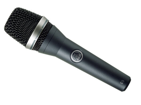 《 ハンドヘルド型 マイクロフォン 》コンデンサーマイク (^_^)v ◆ AKG ( エーケージー )&nbsp;&nbsp; C5 ボーカル用 コンデンサー マイクロホン［ 商品説明 ］ ◆ スタジオ品質のサウンドを実現したボーカル用コンデンサー・マイクロホン。 ◆ for ボーカル スピーチ プレゼンテーション &nbsp; ・定評あるレコーディング用マイクロホンの技術を結集。コンデンサー型ならではの繊細かつ力強い高域と、色付けのない上品な低域を出力。 ・ハウリングを防ぎボーカルを際立たせる、タイトなカーディオイドの指向特性。 ・5〜9kHzの感度を5dB上げることで明瞭な音質が得られるプレゼンス・ブースターを装備。プレゼンス・ブースターは着脱が可能。 ・マイクロホン・カプセルは24金でメッキ加工され、湿気や腐食によるダメージを防止。 ・内蔵のショックマウントがハンドリングノイズの影響を抑制。ポップノイズを低減する、メッシュフィルターも搭載。 ・ラフな扱いにも安心の頑丈設計。 &nbsp;［ 仕様 ］ ◆ 形式 コンデンサー型 ◆ 指向特性 カーディオイド ◆ 周波数特性 65Hz〜20kHz ◆ 開回路感度 ー48dB re 1V/Pa ◆ 最大音圧レベル 145dB SPL（THD 3%） ◆ 等価雑音レベル 25dB SPL（Aウェイト） ◆ インピーダンス 200&Omega;以下 ◆ 電源 ファンタム　 DC 9〜52V/約3mA ◆ コネクター XLR 3ピン ◆ 寸法（&phi;&times;全長） 51&times;186mm ◆ 質量 330g ◆ 付属品 ・マイクホルダー ・プレゼンス・ブースター（出荷時装着済） ・マイクポーチ ◆ 備考 コンデンサーマイクのご使用には電源(ファンタム電源など)が必要となります。 &nbsp;