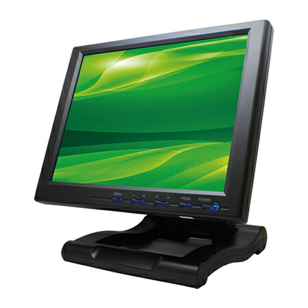 ■ 10.4型（4:3）LEDバックライト ■ VGA/ ビデオx2 の入力端子搭載 ■ スピーカー搭載（音声入力） ■ 角度・高さ無段階調節可能なスタンド（折り畳み可）　