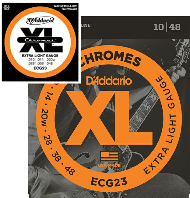 D'Addario ( ダダリオ ) ECG23 アウトレット XL Chromes Flat Wound Extra Light エレキギター弦 ステンレス フラットワウンド エクストラライト 1セット 6本 guitar strings