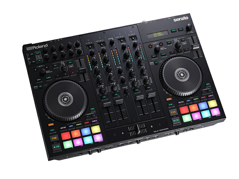 パワフルな機能性と優れた可搬性をバランス良く実現させたSerato DJコントローラー ◆ DJ-707M Roland DJ-707Mは、機能性と可搬性の完璧なバランスの元に設計された4チャンネル、4デッキのSerato DJ Proコントローラーです。 DJ-707Mは、コンパクトなパッケージで大量のコントロールとI / Oを提供し、大規模および小規模のパーティー、クラブ、イベントで活躍するプロのDJに最適です。DJ-808とDJ-505を含む最先端のラインナップとして、DJ-707Mは悩みを持つあらゆるDJの要求を満たすために作られたユニークかつ強力なコントローラーです。非常に用途の広いDJ-707Mは、サイズ、接続性、およびそのクリエイティブなツール・セットを通じて、あらゆるシーンに適応します。【主な特徴】 ● 7つの入力と3つの割り当て可能な出力を備えた多用途4チャンネル・コントローラー。 ● 出力にはバランスXLRおよびRCAのステレオ・マスターアウトに加えステレオ・ブースアウトとゾーンアウトを装備。 ● 独立した3バンドEQに加え、リバーブ、エコー、オートピッチなどから選択可能なエフェクトを備えた高品質のデュアルXLRマイク入力。 ● 明快、かつ使い勝手の良いコントロールパネルとLCDディスプレイ。 ● 別々のコンピュータから複数のSeratoをセッションできるデュアルUSB入力。 ● 即興でのリミックスや楽器伴奏のための内蔵TRリズム・パターンを収録。 ● エネルギッシュなパフォーマンスのための即戦力ワンショット・サウンド・エフェクトを搭載。 ● スタンド・アロン・ミキサー・モードでは、ライン入力とフォノ入力に接続された機器やターンテーブルを使用可能。 Serato DVSアップグレードにも対応。 ● Serato DJ Proと外部機器を同期させるためのMIDI出力を装備。◆ DJ-707 主な仕様 ◆ サイズ（幅&times;奥行&times;高さ） &nbsp;● 474 &times;331 &times;73 mm ◆ 重量 &nbsp;● 3.5 kg（AC アダプターを除く） ◆ 接続端子 ● INPUT（1〜4）端子：RCAピン・タイプ ● MIC IN（1〜2）端子：XLR タイプ ● AUX IN端子：TRS標準タイプ、ステレオ・ミニ・タイプ ● MASTER OUT 1端子：XLRタイプ（バランス） ● MASTER OUT 2端子：RCAピン・タイプ ● BOOTH OUT端子：TRS標準タイプ（バランス） ● ZONE OUT端子：RCAピン・タイプ ● PHONES端子：ステレオ標準タイプ、ステレオ・ミニ・タイプ ● PC（A、B）端子：USBタイプB ● MIDI OUT端子 ● DC IN端子 ● PHONO GROUND端子 ◆ 信号処理 ● サンプリング周波数：48kHz ◆ 周波数特性 ● 48.0kHz：20Hz〜22kHz（+0／-2dB） ◆ 電源 ● ACアダプター ◆ 付属品 ● スタートアップ・ガイド ● 「安全上のご注意」チラシ ● ACアダプター ● 電源コード ● USBケーブル ● 保証書 ● ローランド ユーザー登録カード ※上記製品仕様は2019年08月時点のものです。 随時更新するよう努めてはおりますが、最新状況は常に変動するため合わせてメーカーでもご確認下さい。 &nbsp;　