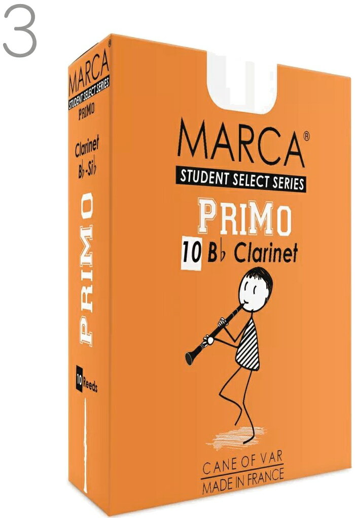 【メール便出荷品】 MARCA ( マーカ ) プリモ B♭ クラリネット用 3番 リード 10枚入り 1箱 Bb clarinet student reed PRIMO Bフラット クラリネットリード 管楽器 初心者 フランス製 【北海道不可/沖縄不可/離島不可/同梱不可/代引き不可】