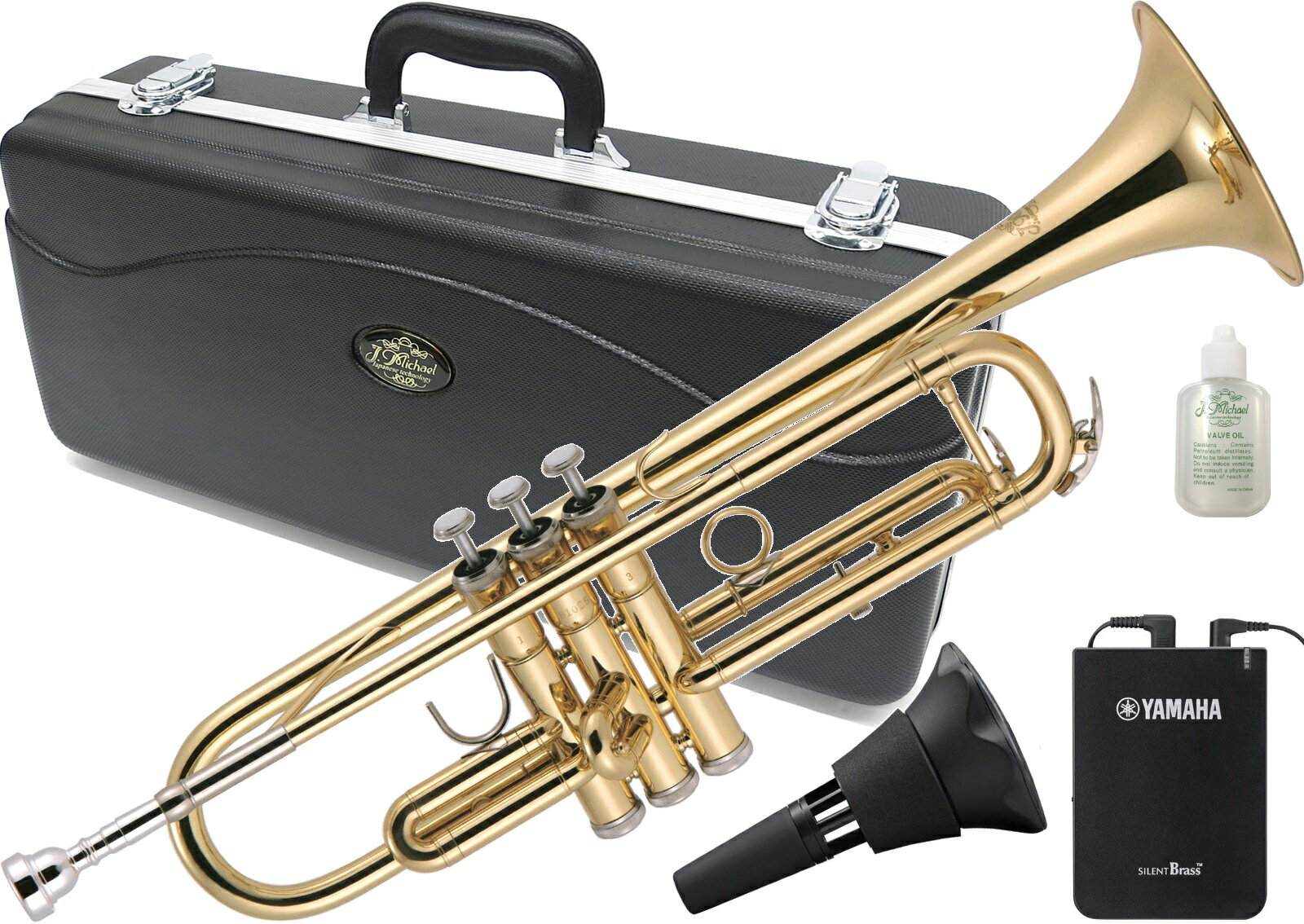 J Michael ( Jマイケル ) TR-200 トランペット サイレントブラス ヤマハ SB7X 管楽器 ラッカー B♭ Trumpet gold セット F　北海道不可 沖縄不可 離島不可のサムネイル