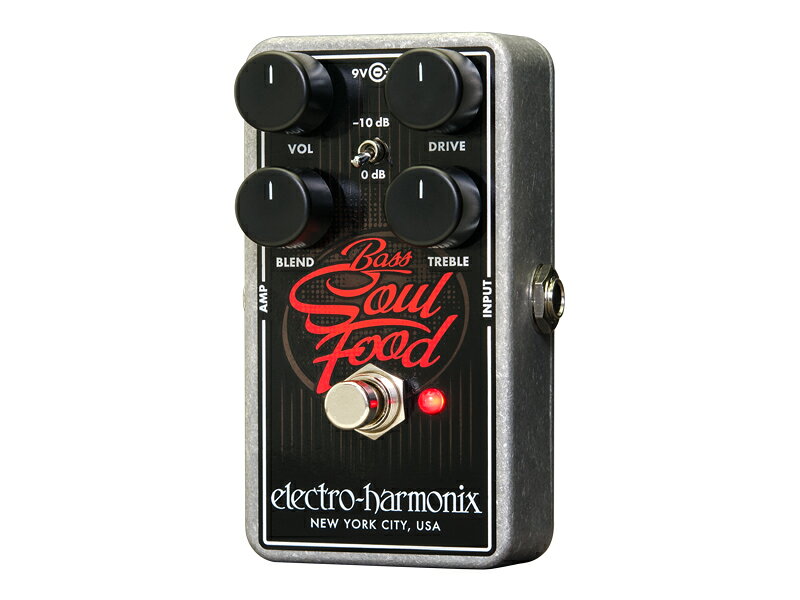低域に幅広いレスポンスを求めるベーシストやギタリストのニーズに合わせた設計がされています Electro Harmonix&nbsp;Bass Soul Food &nbsp; 低域に幅広いレスポンスを求めるベーシストやギタリストのニーズに合わせた設計がされたオーバードライブ！ ナチュラルなオーバードライブ/クリーンブーストは、トーンにこだわりのあるプレイヤーにとっては、使用する楽器やアンプの本来のサウンドキャラクターをより引き立てるために非常に重要な要素です。 BASS SOUL FOODのゲインステージやトレブルコントロール、そしてシグナルパスは、低域に幅広いレスポンスを求めるベーシストやギタリストのニーズに合わせた設計がされています。 EHX ブランドの創始者であり社長のマイク・マシューズは以下のように語っています： 「我々の SOUL FOOD は、"Klonのような" 透明感のあるオーバードライブをかつてないほどの価格帯でプレイヤーが入手できる、というものです。 &nbsp;BASS SOUL FOOD は、ベーシストや、よりローエンドに特化したサウンドを好むギタリストに同様のサウンドを提供します。 幅広いレンジのオーバードライブ/クリーンブーストサウンドで十分な出力を持っているので、ミックスの中でもあなたのサウンドが埋もれることはありません！」 トゥルーバイパス/バッファードバイパスの切替が可能で、かつアクティブ出力の楽器のために -10dB padが装備された完璧なパッケージングとなっています。 電源は、9V電池または付属のACアダプター(JP9.6DC-200)で動作します。 他のサイトでも販売しています。買い物かごに入れても売り切れの場合がございますのであらかじめご了承下さいませ。 &nbsp;