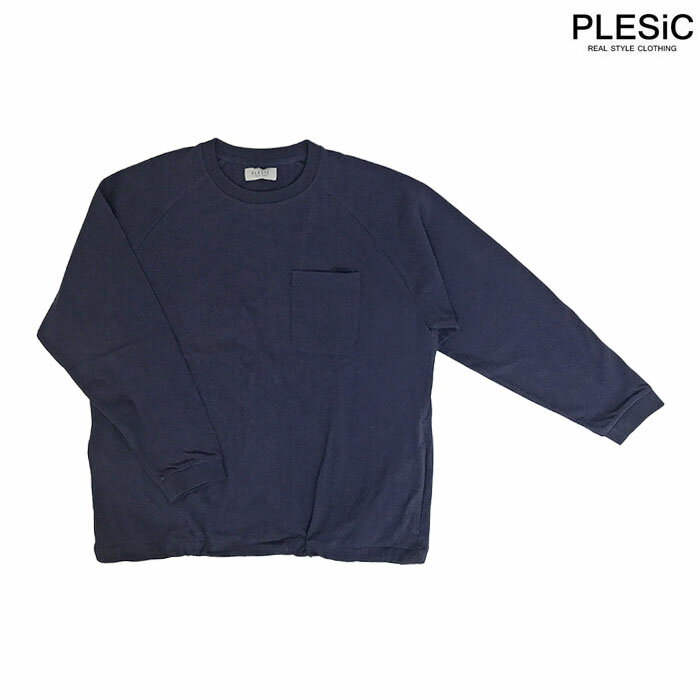 Plesic　プルシック　AK190604度詰め天竺クルーネック裾スピンドルカットソー Navy White