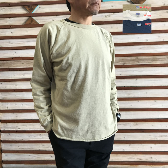 WALLAWALLASPORT ワラワラスポーツ 【SALE】ロングスリーブ　ルーズ ベースボールTシャツ　日本製 Navy SandBeige White