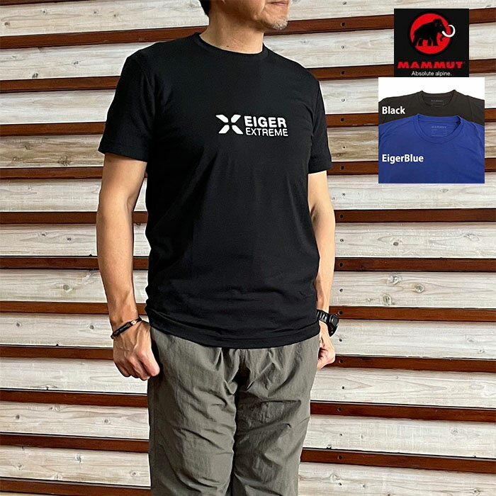 樂天商城 - MAMMUT マムート アイガー ロゴ Tシャツ Eiger Logo T-Shirt Men 高機能素材半袖Tシャツ Black EigerBlue 1017-06840