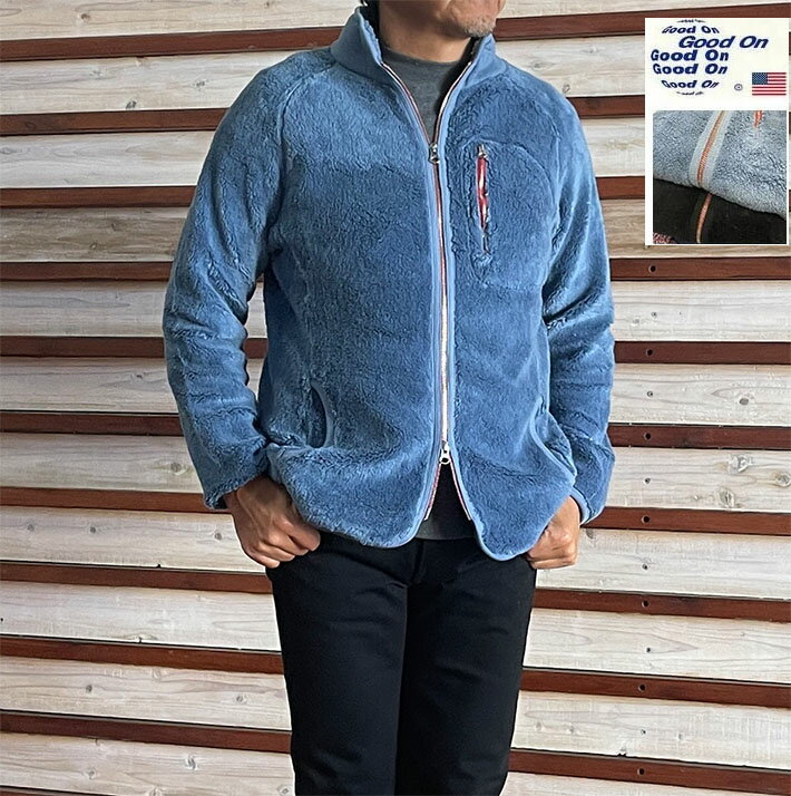 シーズン 春秋冬 素材・品質 コットン100％ &nbsp; A B C D E M 82 65 106 L 84 69 112 単位：cm GOOD ON（グッドオン）はアメカジテイストのアイテムを米国の自社工場で特殊な技法で加工し絶妙なカラーリングに仕上げ、豊富なアイテムを提供する国内ブランドです。 GOOD ON グッドオンからボアフリーダムジャケット。 風合いとボリューム感のあるコットン製ボアのジャケットです。 発色の良い反応染め（Reactive dye）により染色することで、ナチュラルな光沢感と高級感のある濃淡が生まれ、一般的な化繊のフリースとは一線を画す独自の表情に仕上がっています。 アメリカ綿を使用し限界まで厚く織り上げ、表面をシャギー状に仕上げたGood On独自の生地は、軽量で温かく綿ならではの優しい肌触りと風合いが特徴で、多くの皆様から ご要望の多いジャケットです。 ソフトな着心地と保温性で、静電気が起こり辛いのも魅力です。 希少でもある、アメリカファブリックで、無くなり次第終了の希少ファブリック。 ほど良く身体にフィットするパターン、肩にストレスの無いフリーダムスリーブ仕様、ソフトな着心地と保温性で、アウター・インナーそれぞれに着回しが可能です。 襟は生地の表裏を切り替えているため、立てて着用すればボアが内側を向き首元を心地良く保温してくれます。 製品染めによって最も縮んだ状態で販売している為、新品の状態ではやや小さめのサイズ感となっていますが、着用し縦横に伸びが生じてきたときにベストなサイジングとなるように生産されています。 ※ソフトな素材感を表現した生地の為、多少のサイズ違いにご注意くださいませ。 Fabric made in USA Assembled in Japan 身長170cm、体重67kg、サイズMを着用しています。 ↓↓↓◇コーディネート使用アイテム◇↓↓↓ ・キャップ・コードベースボールキャップ ・アウター・グッドオン ボアフリーダムジャケット ・トップス・ジチピ DELFINO ・パンツ・107 IVY FIT BLACK DENIM ・シューズ・ROADCLASSIC メーカー希望小売価格はメーカー商品タグに基づいて掲載しています
