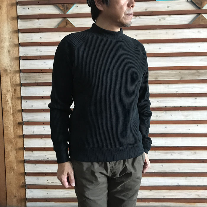 ジャックマン Jackman ミッドネックカットソー Waffle Midneck ワッフル素材 ブラック Black ブラック