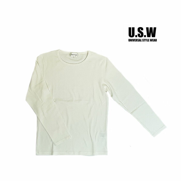 【SALE】UNIVERSAL STYLE WEAR USW 　601408 リップル素材　クルーネックロングTシャツ　White　ホワイト(4.0)