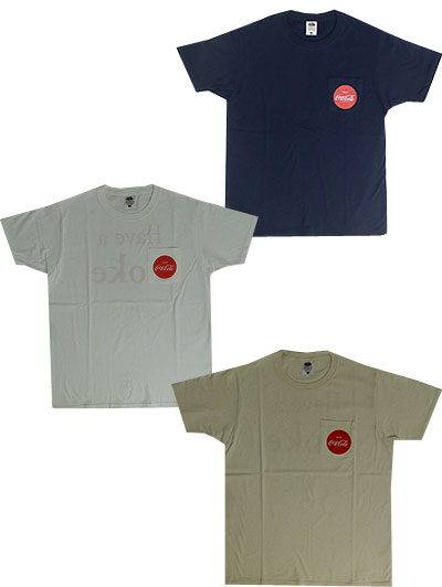 FRUIT OF THE LOOM 　フルーツオブザルーム【SALE】メンズTシャツCOCA-COLA 半袖TEE　コカコーラプリントライセンスTシャツ Navy White Natural