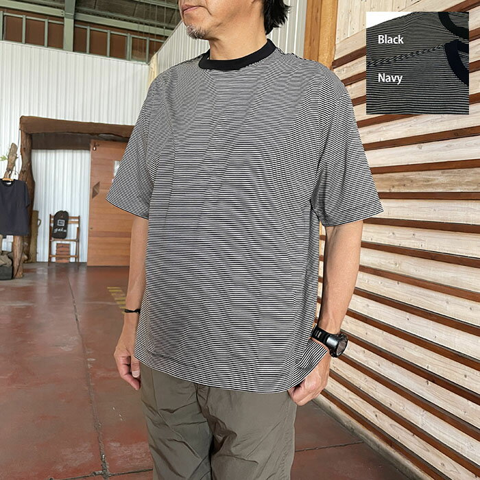 MANUAL ALPHABET マニュアルアルファベット MA-C-218 MINI BORDER WIDE TEE ミニボーダーワイドTシャツ　Black Navy