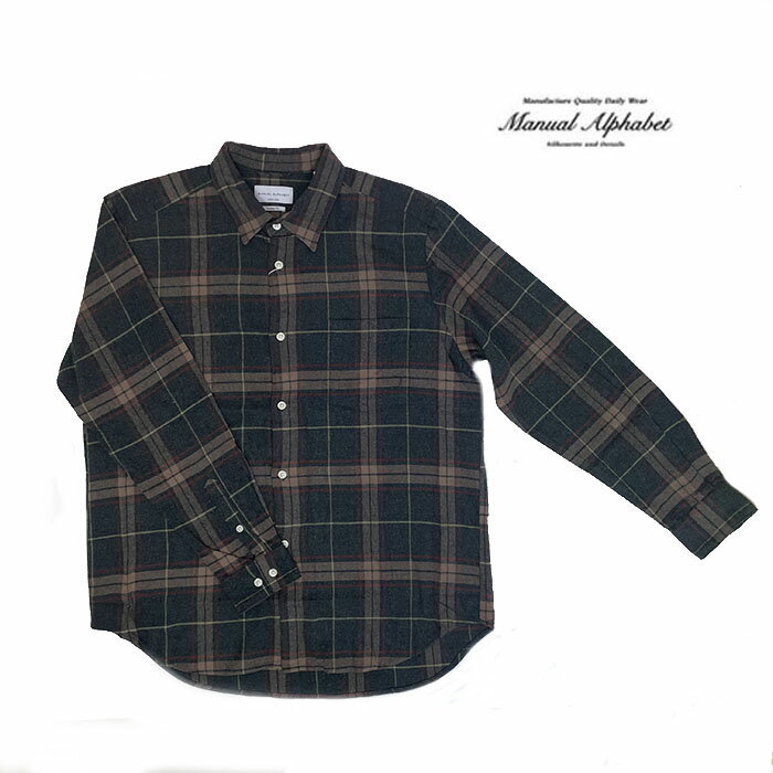 MANUAL ALPHABET マニュアルアルファベット【SALE】MA-S-742 BRUSHED CHECK ルーズフィット レギュラーカラーシャツ Grey