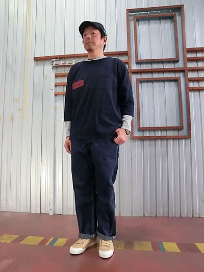 FRUIT OF THE LOOM (フルーツオブザルーム) 【SALE】メンズコココーラとコラボ　COCA-COLA 3/4 TEE ビッグシルエット　6分袖Tシャツ　Ash Navy　アッシュ　　ネイビー