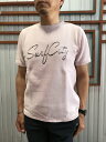 【SALE】Hub＆Spoke ハブアンドスポーク USW 手書き風ロゴ入りコットン半袖サマーニット White Pink