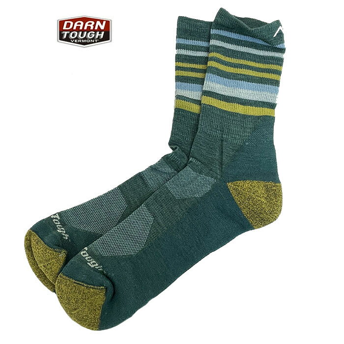 シーズン オールシーズン 素材・品質 ウール 52% ナイロン45％ ポリウレタン3％ &nbsp; A B C D E M 24.5-27cm L 27-29cm 単位：cm DARN TOUGH ダーンタフ HIKE TREK ファストパック　マイクロクルー アメリカ製クです。クルー丈のソックス。晩秋から春にかけてのウォーキング、ハイキングやトレッキングに最適な生地です。 アーチ部分は伸縮性のあるサポートがあり、摩擦の多いヒールとつま先部分は耐性補強され、つま先部分はインビジブルシームで快適な履き心地のリングトゥー構造です。 足裏にダーンタフ独自の編み方の高密度クッショニング。 レッグ部分はクッションなしでフィット性の高いワイドリブ編みを採用。 アンクル上部にはリビングを施しずれにくく、足首とアキレス腱を重点的に保護します。 防縮加工を施したメリノウールを使用し、蒸れ難く防臭抗菌効果、体温調節機能に優れております。 ・ミッドウェイト：長時間の歩行・着用を想定した、耐久性と保温性を両立した中厚のクッションニング。 カラー　ティール 【お手入れ方法】 ダーンタフソックスを長持ちさせるために、ソックスを裏返して、液温40℃を限度とし、洗濯機で弱水流で洗ってください。漂白剤の使用及びドライクリーニングは避けて下さい。乾燥機に掛ける場合は、低温にしてください。 サイズM（24.5cm-27.0cm） サイズL（27.0cm-29.0cm） メーカー希望小売価格はメーカー商品タグに基づいて掲載しています