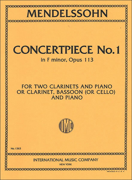 楽譜　メンデルスゾーン／演奏会用小品 第1番 ヘ短調 作品113 (【289173】／1363／クラリネット2重奏／輸入楽譜（T）)