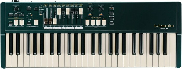 M-soloは、B-3を含む4種類のオルガン、ストリングスアンサンブルキーボード、ポリフォニックシンセサイザーの全6種類の楽器タイプを搭載。今の音楽シーンに刺さる70年代のヴィンテージサウンドを網羅した49鍵盤モデルです。各楽器タイプの音色の創り込みはドローバーやボタンでリアルタイムに。そしてその状態が今鳴っている音色のすべてです。M-soloには細かなパラメーター値の設定もディスプレイすらありません。奏者はただ演奏に集中できる、超リアルタイム志向型モデルです。M-soloは、B-3を含む4種類のオルガン、ストリングスアンサンブルキーボード、ポリフォニックシンセサイザーの全6種類の楽器タイプを搭載。今の音楽シーンに刺さる70年代のヴィンテージサウンドを網羅した49鍵盤モデルです。各楽器タイプの音色の創り込みはドローバーやボタンでリアルタイムに。そしてその状態が今鳴っている音色のすべてです。M-soloには細かなパラメーター値の設定もディスプレイすらありません。奏者はただ演奏に集中できる、超リアルタイム志向型モデルです。