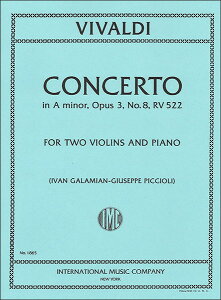 楽譜　ヴィヴァルディ／2つのヴァイオリンのための協奏曲 イ短調 作品3 第8番 RV522(【734457】／1865／ヴァイオリン2本とピアノ／輸入楽譜（T）)