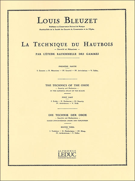 楽天楽譜ネッツ楽譜　ブルーゼ／オーボエのテクニック （ソノリテとメカニズム） 第1巻（【1030072】／AL19307／48180818／オーボエ教本／輸入楽譜（T））