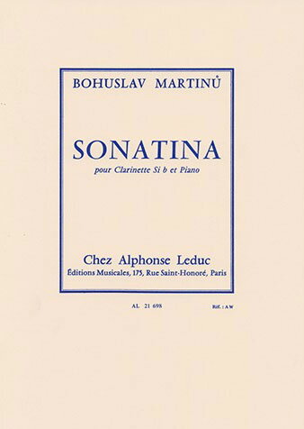 楽天楽譜ネッツ楽譜　マルティヌー／ソナチネ（GYW00074658／AL21698／クラリネット／輸入楽譜（Y））