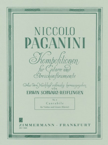 楽譜 パガニーニ/バイオリンとギターのためのカンタービレ(GYS00074057/ZM11900/二重奏/輸入楽譜(Y))