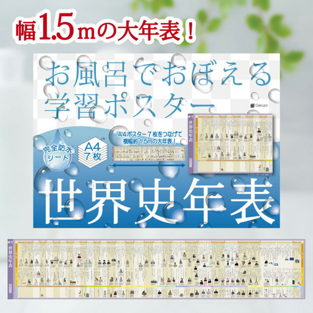 楽天GakupoGakupo お風呂でおぼえる学習ポスター 世界史年表 A4ポスター7枚セット 大学 受験 入試 歴史 大人 年表 年号