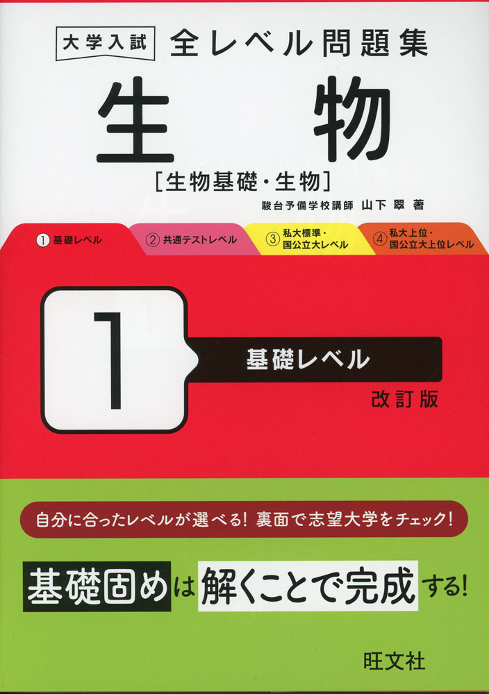 大学入試 全レベル問題集 生物［生物基礎・生物］ 1 基礎レベル 改訂版ISBN10：4-01-035387-2ISBN13：978-4-01-035387-5著作：山下翠 著出版社：旺文社発行日：2024年2月5日仕様：A5判対象：高校向「生物基礎」と「生物」で学習する基本事項の総復習に最適な、高校基礎〜大学受験準備レベルの問題集。学習しやすいように、はじめに「生物基礎」分野、後ろに「生物」分野を配置。問題は、各分野ごとに教科書の掲載順序に応じて問題を配列。収録されている問題は、過去の入試問題を中心に学習効果の高い問題を精選。