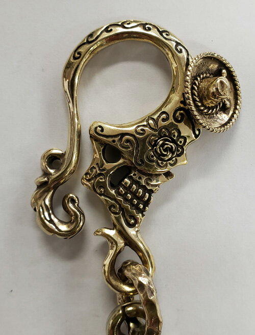 galcia / ガルシア SKULL CALAVERA KEYHOLDER BRASS ブラス キーホルダー 真鍮 スカル 髑髏 メキシカン　カラベラ（19KBLC-CA002BB)
